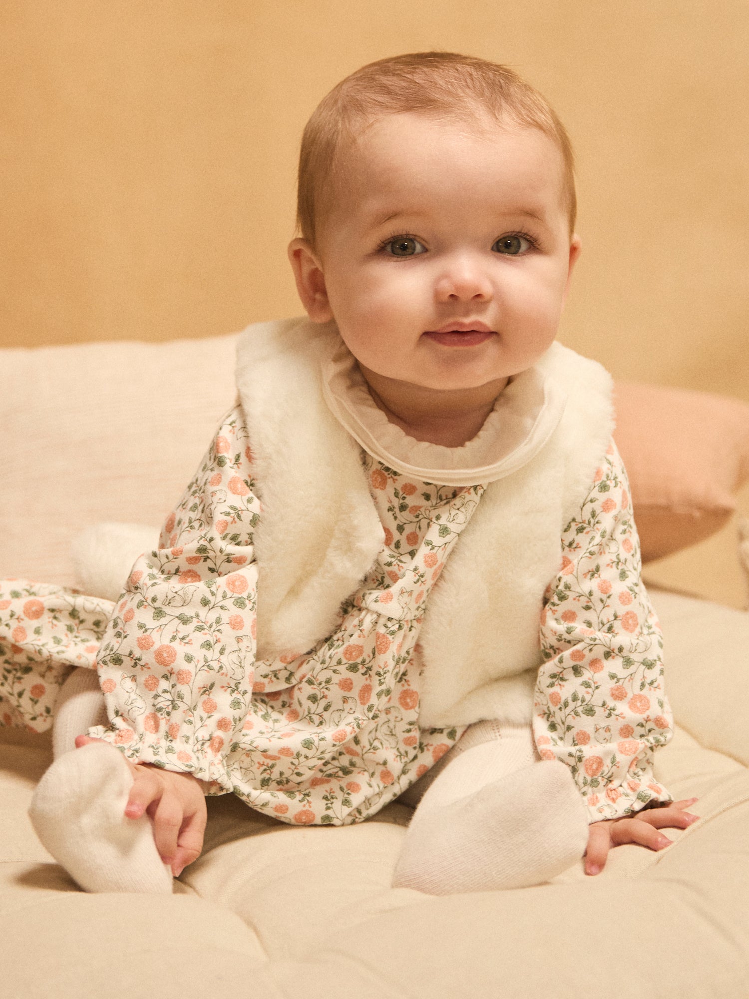 Floral Print Dress + Vest + Tights for Baby Girls