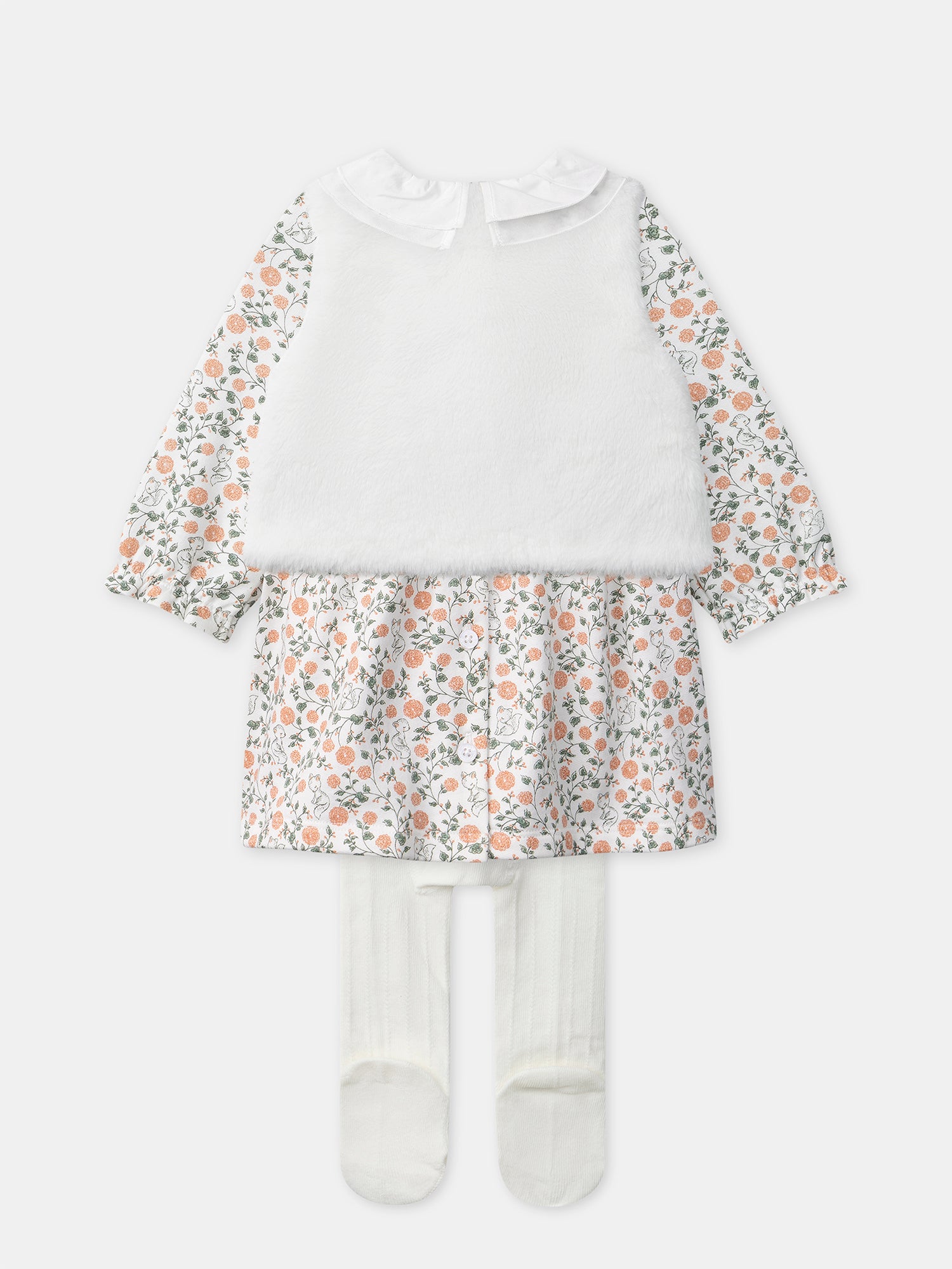 Floral Print Dress + Vest + Tights for Baby Girls