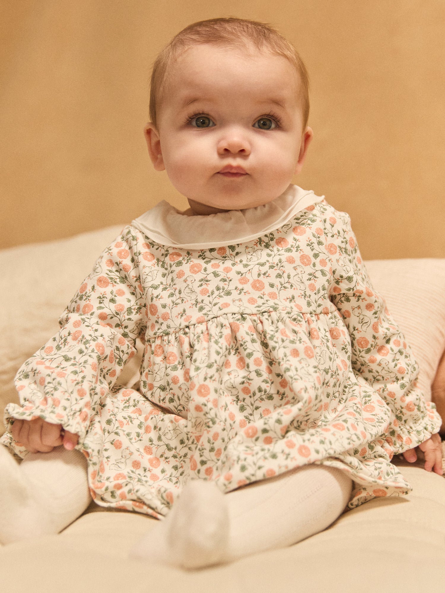 Floral Print Dress + Vest + Tights for Baby Girls