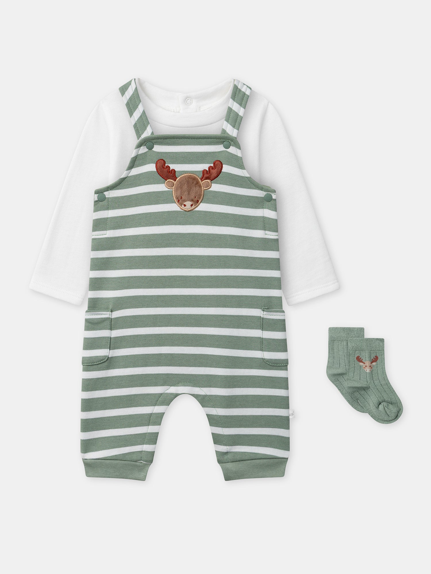Green Striped Jumpsuit + Body + Socks for Newborn Boy