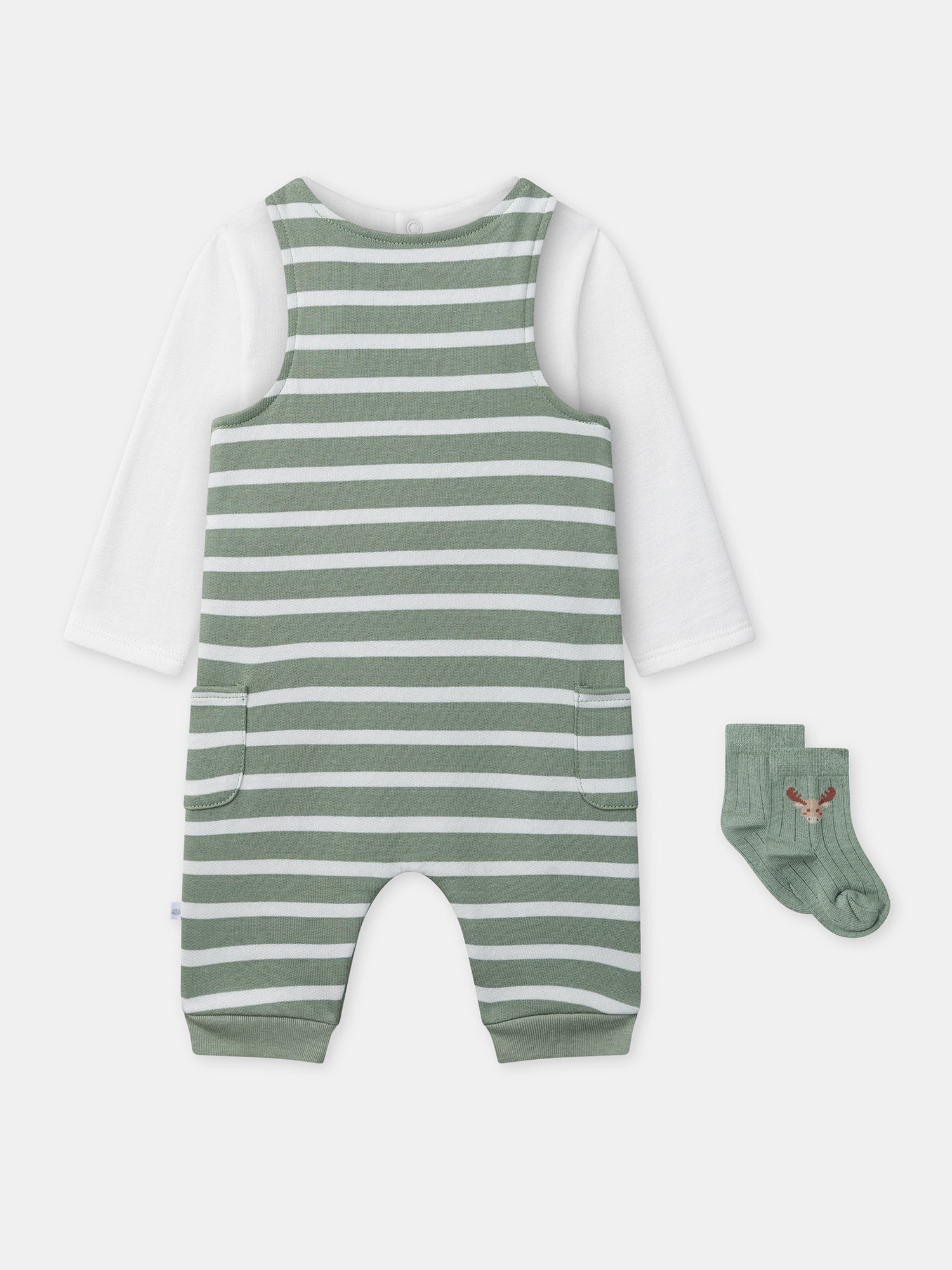 Green Striped Jumpsuit + Body + Socks for Newborn Boy