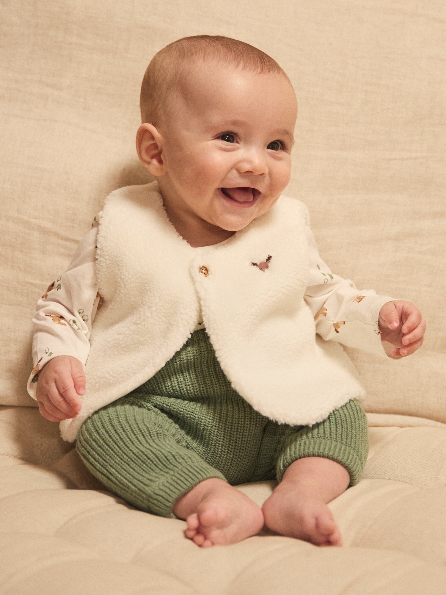 Boy's Birth Set with Printed T-Shirt + Vest + Pants