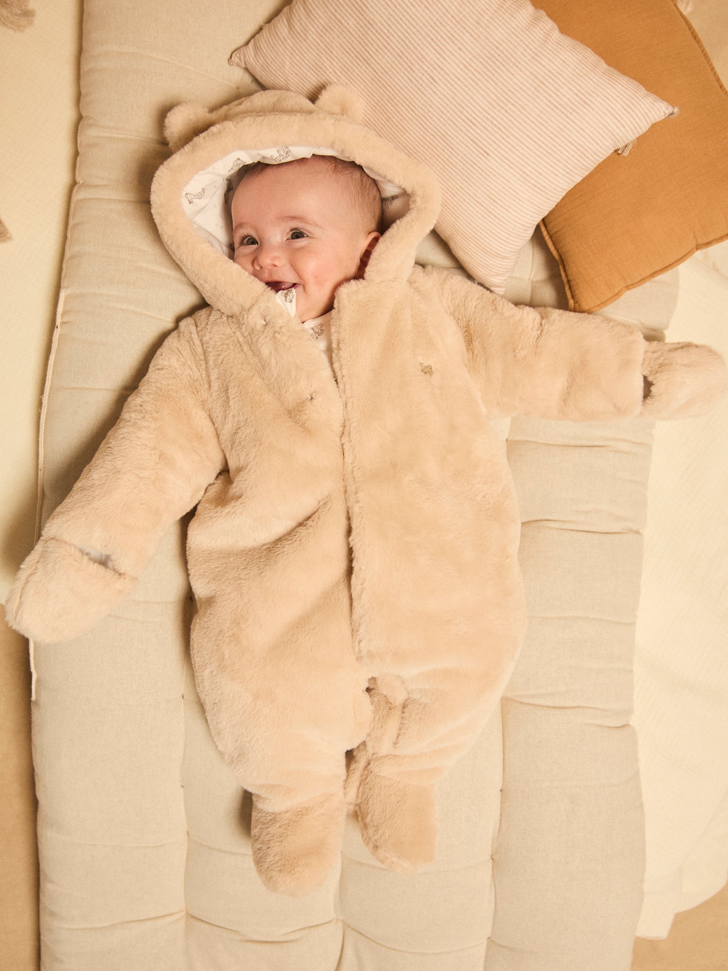 Beige Pilot Suit in Synthetic Fur for Newborn Unisex