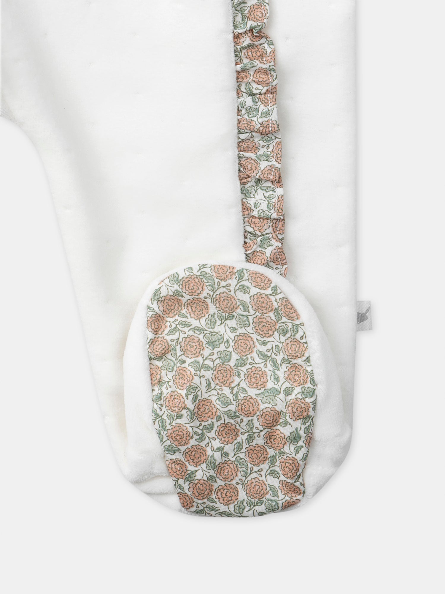 White Velour and Floral Baby Sleepsuit for Girls