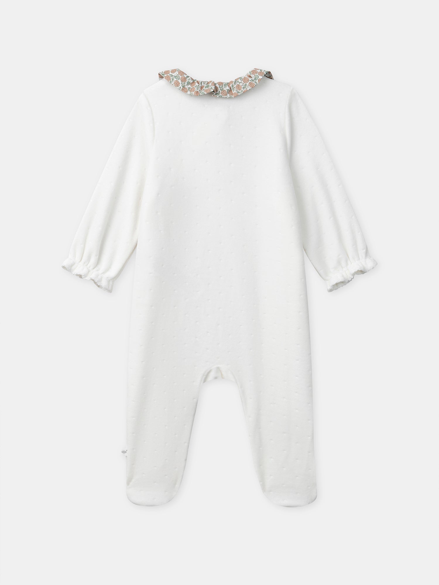 White Velour and Floral Baby Sleepsuit for Girls
