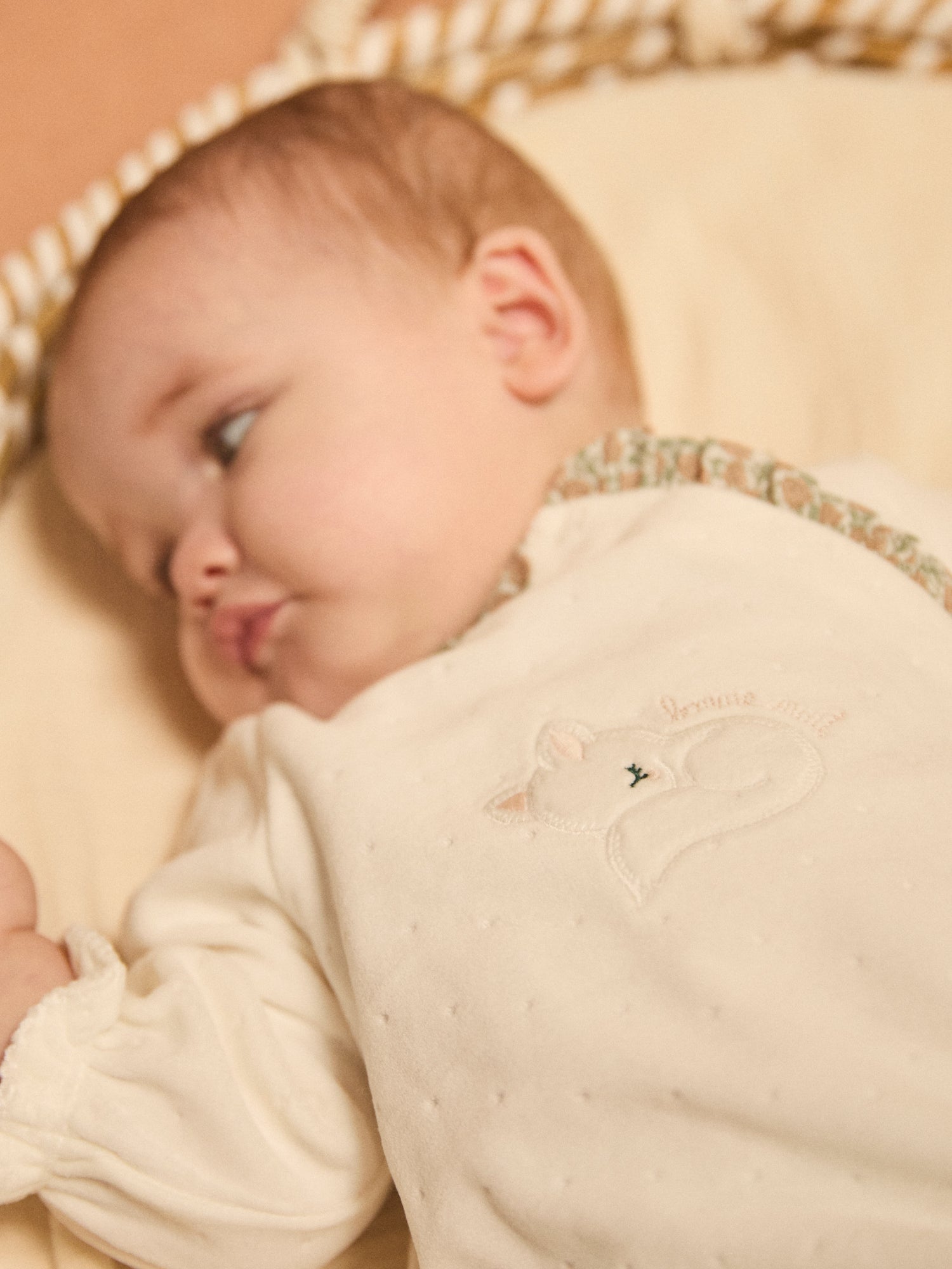 White Velour and Floral Baby Sleepsuit for Girls
