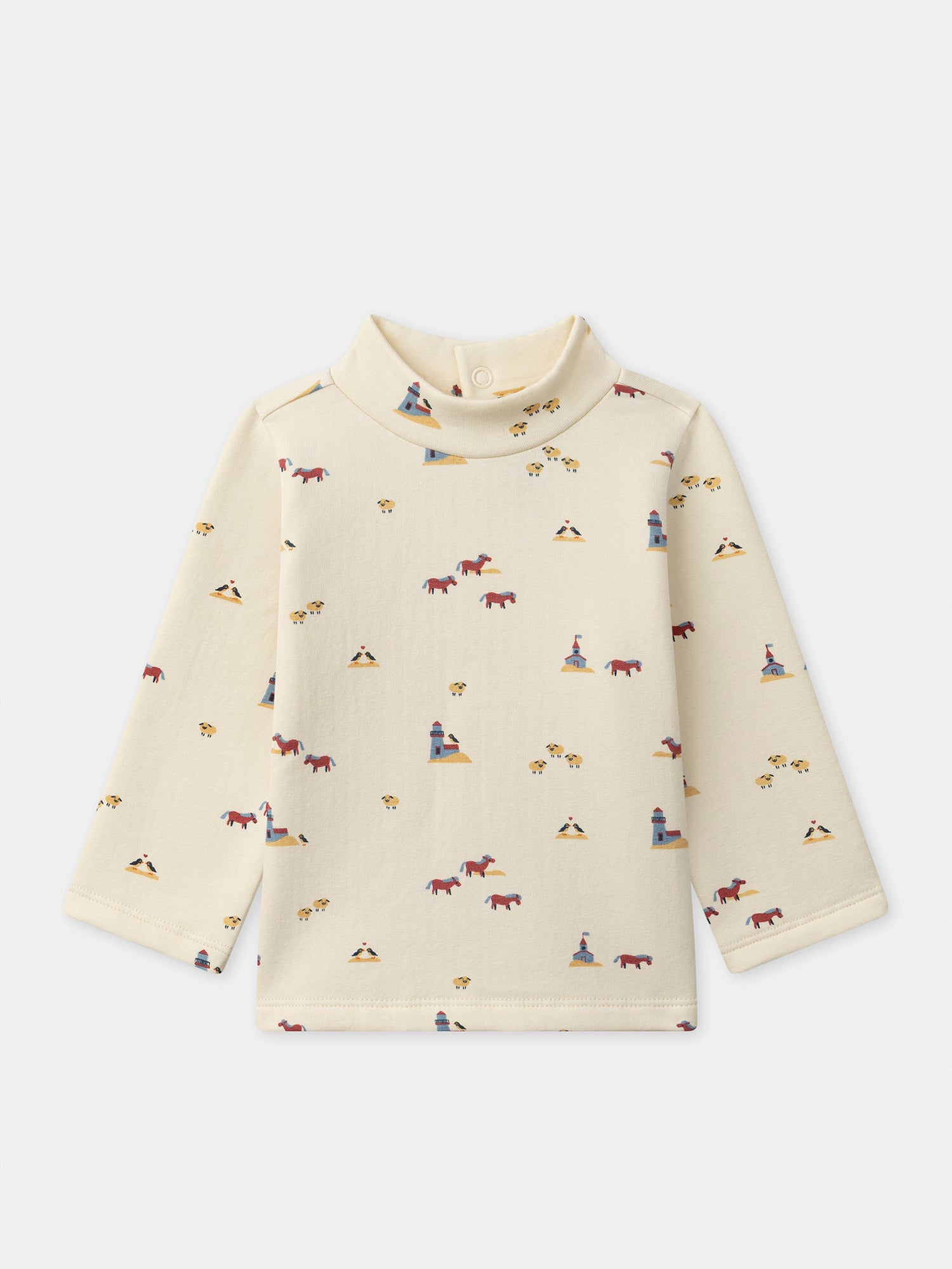 Long Sleeve Cream T-Shirt with Animal Print for Baby Boy