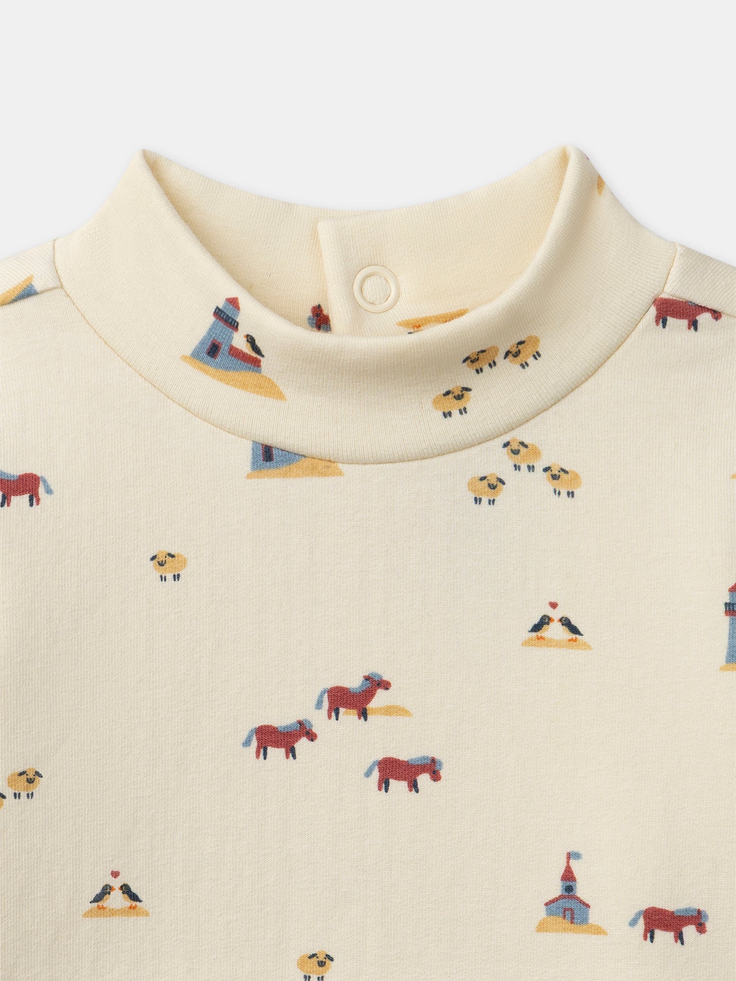 Long Sleeve Cream T-Shirt with Animal Print for Baby Boy