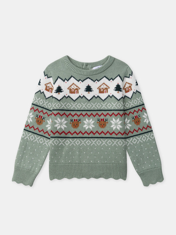 Sage green Christmas sweater for girls