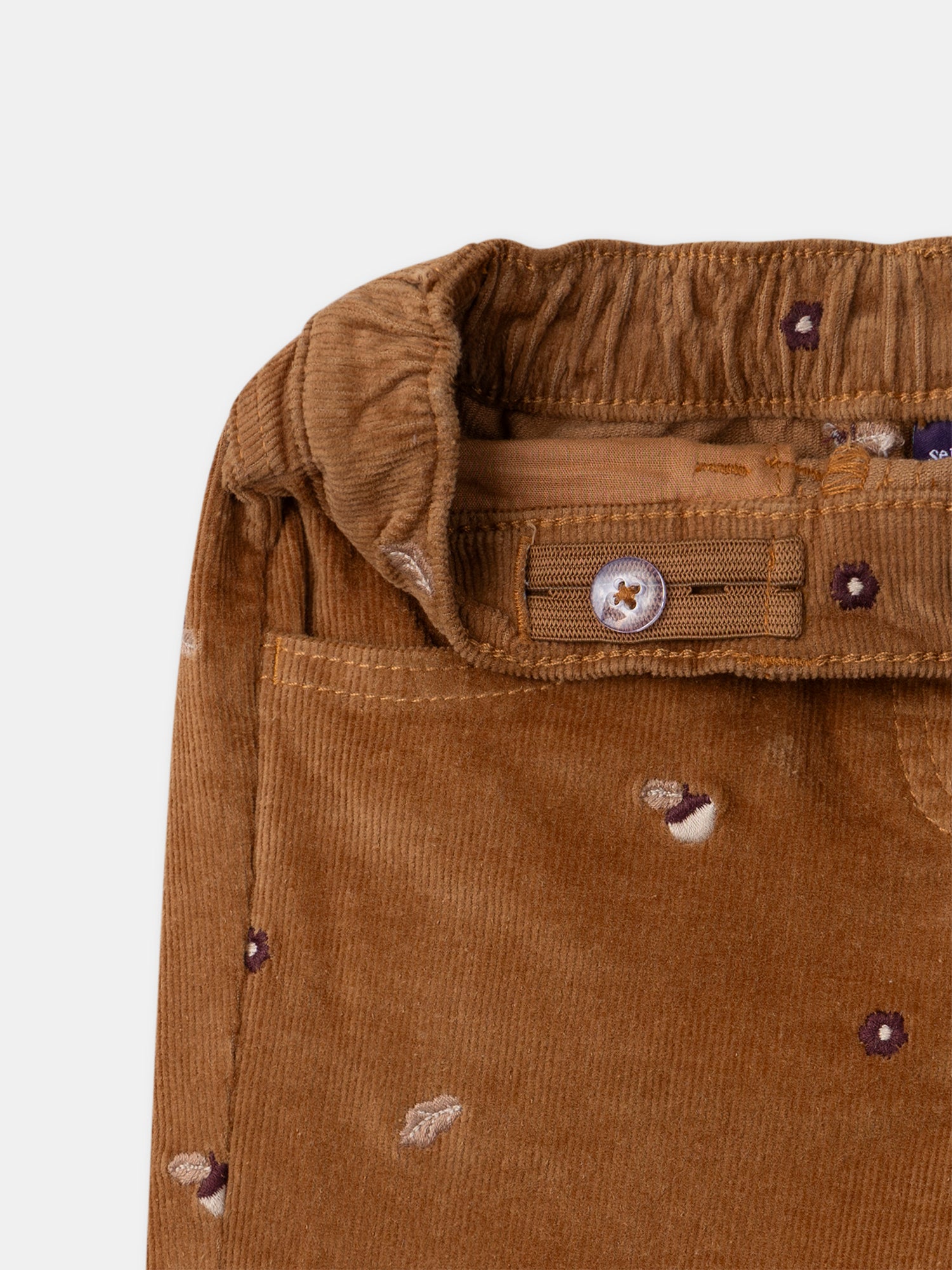 Brown Velvet Pants with Tassel Embroidery for Girls