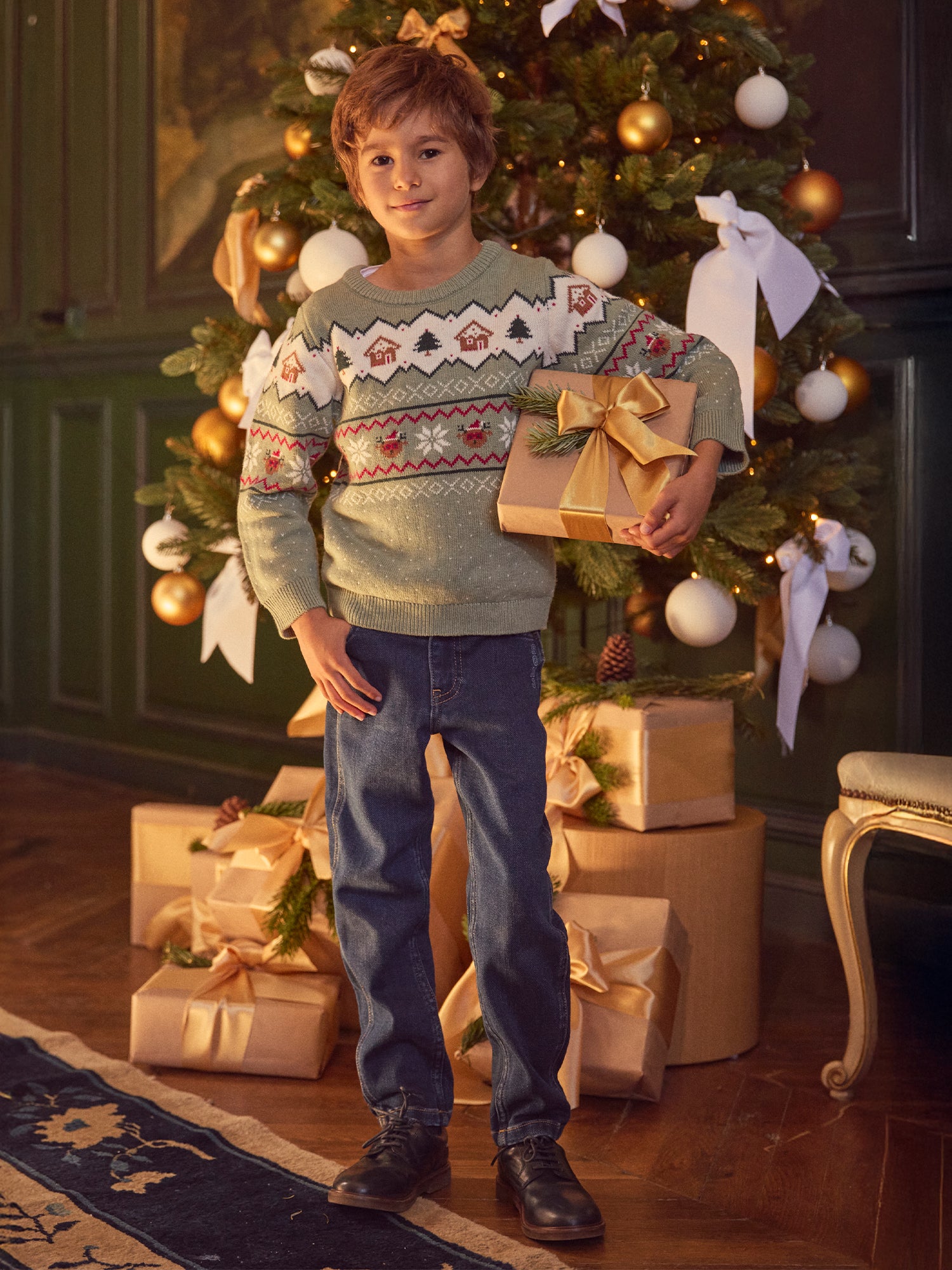 Sage green Christmas sweater for boys