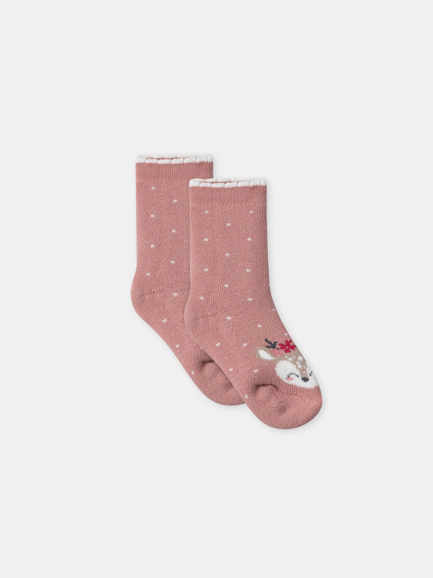 Pink Socks with Fawn Head for Baby Girl
