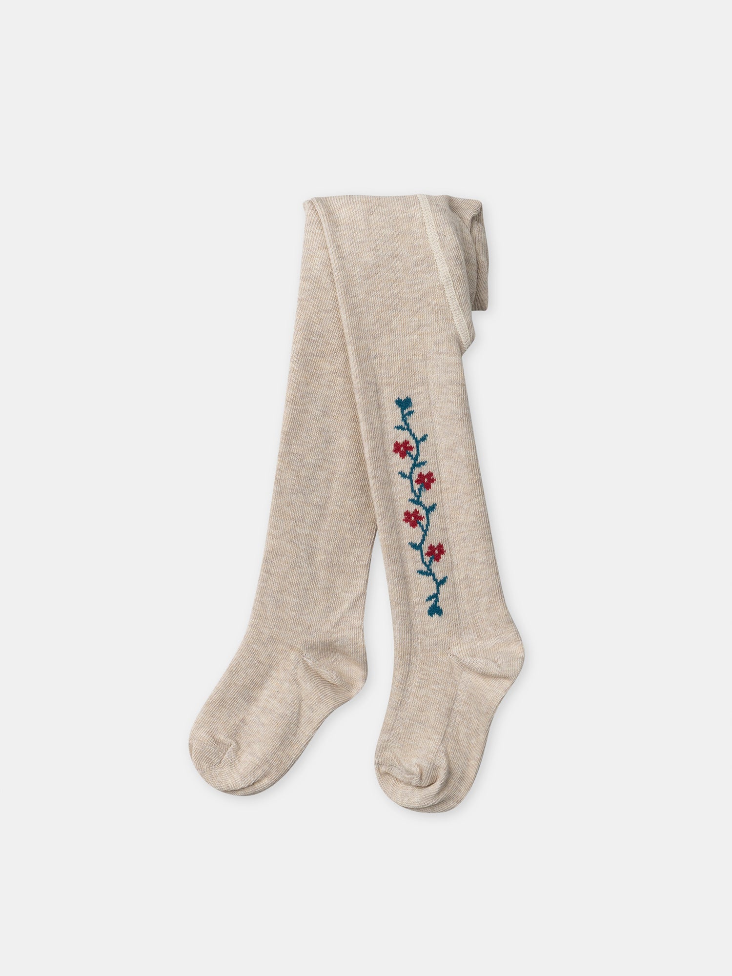 Beige Tights with Floral Pattern for Baby Girl