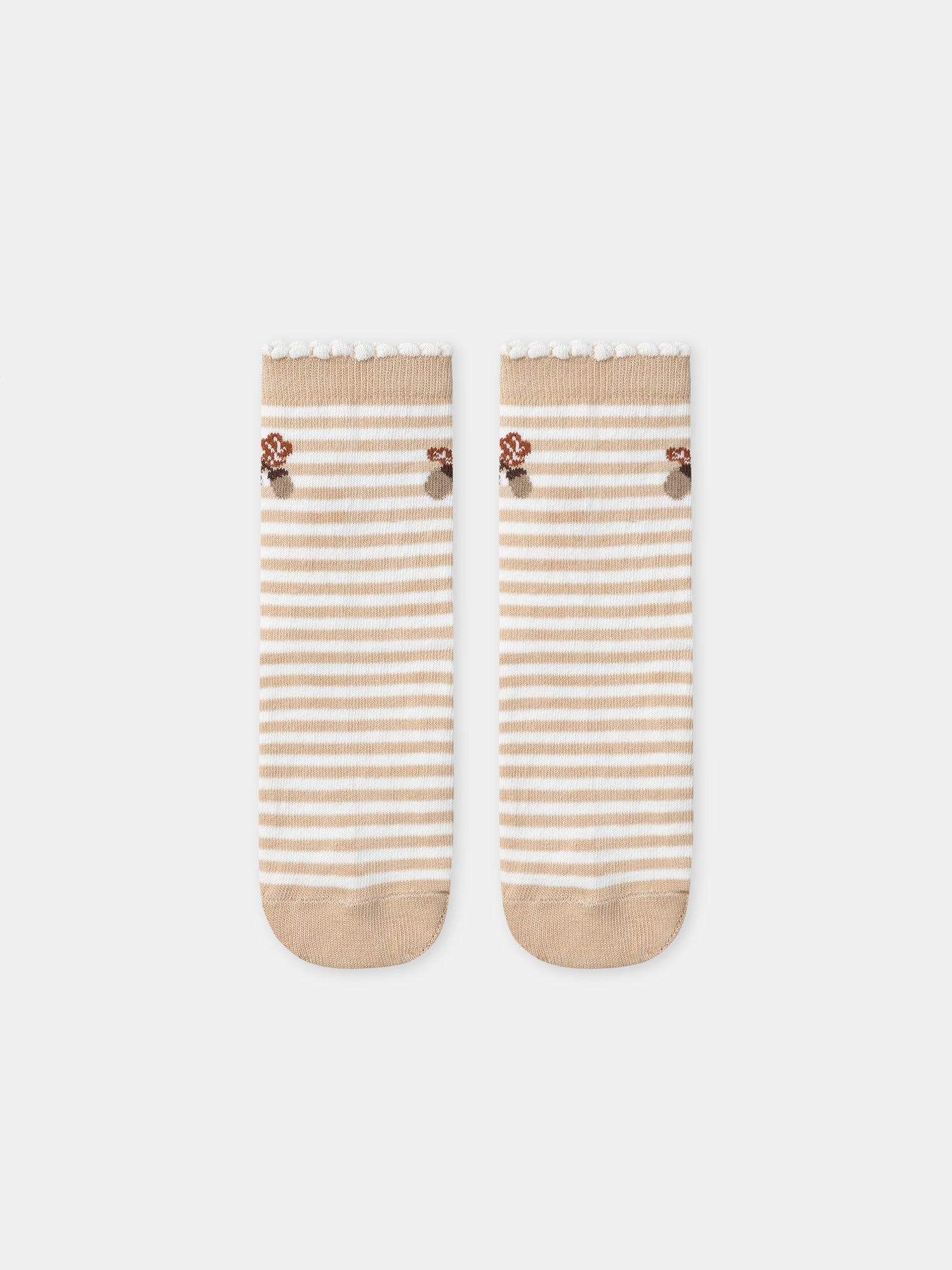 Beige Striped Socks with Tassel Pattern for Girls