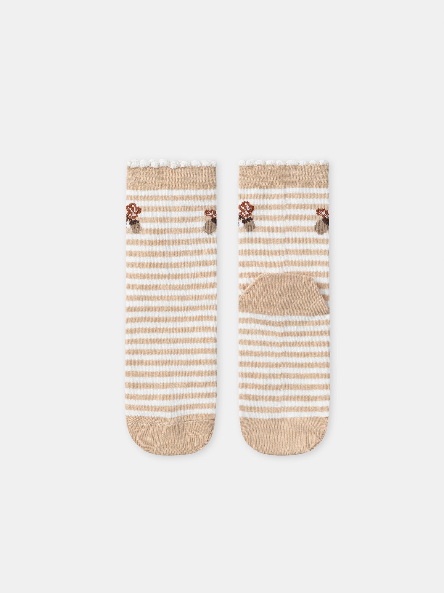 Beige Striped Socks with Tassel Pattern for Girls