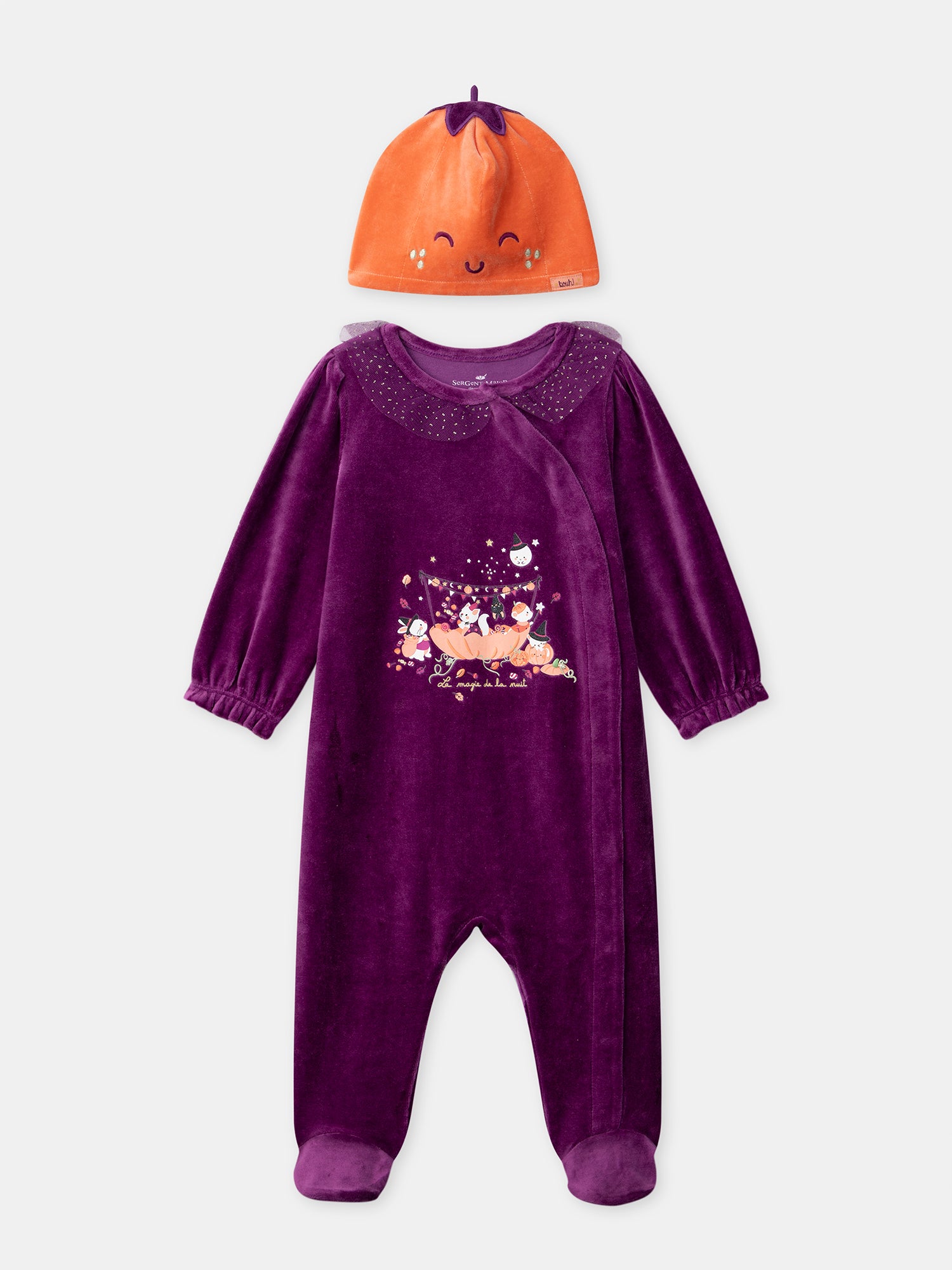 Purple velvet sleeping bag + Pumpkin hat Baby Girl
