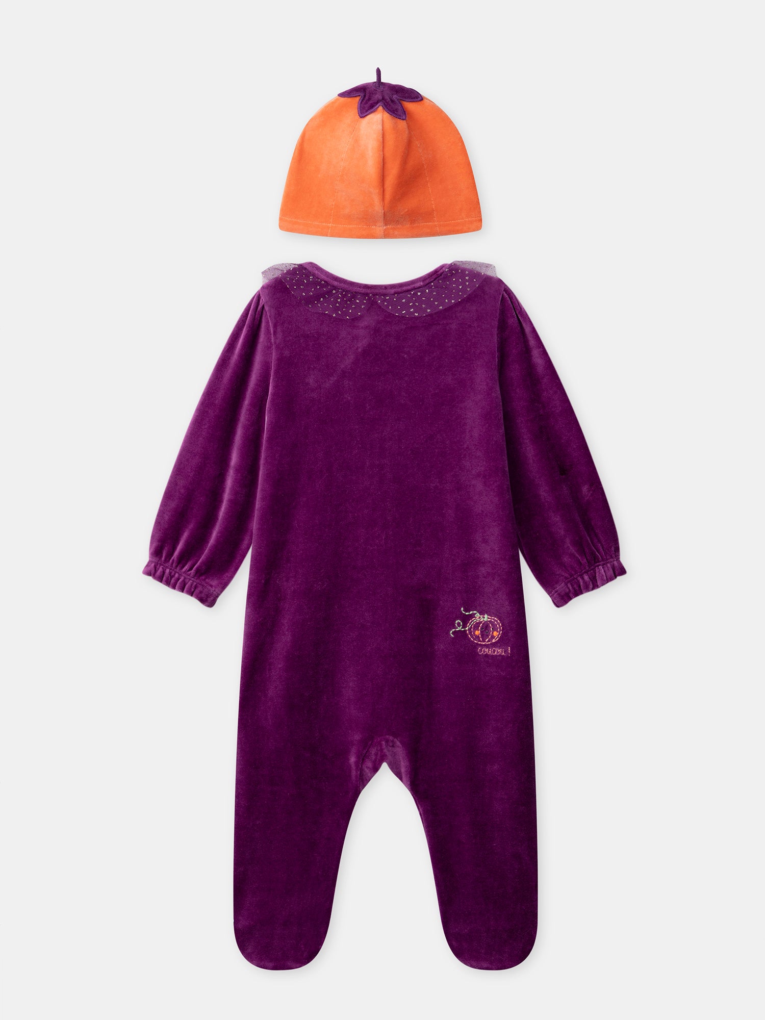Purple velvet sleeping bag + Pumpkin hat Baby Girl
