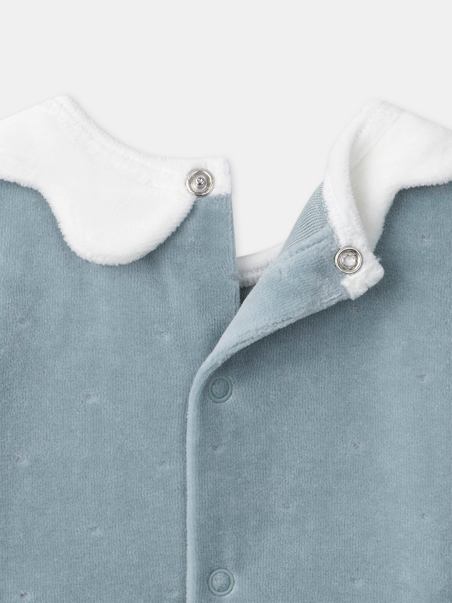 Blue velvet onesie with cat embroidery for baby girls