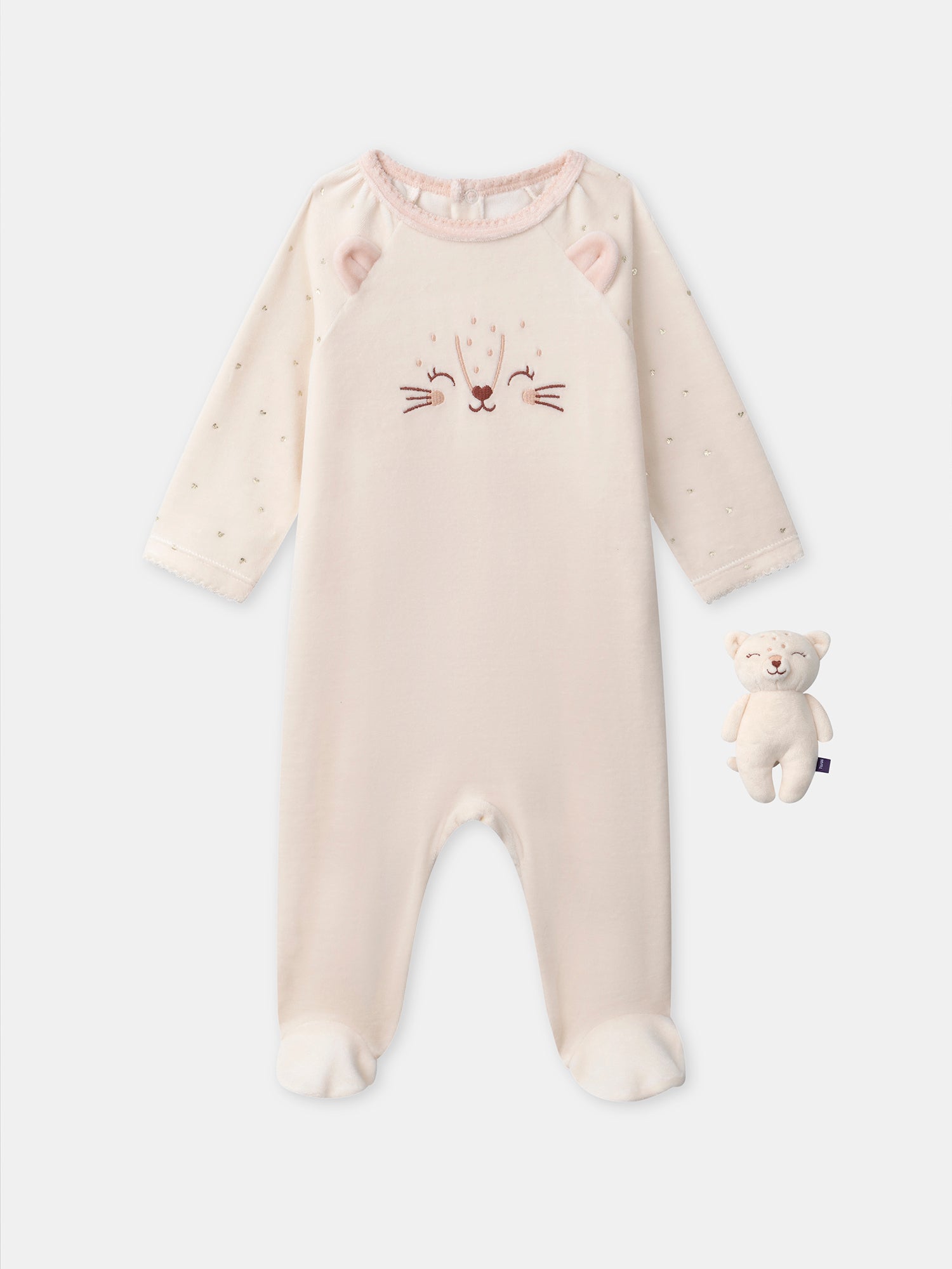 Pink Baby Gown with Cat Face + Plush Cat