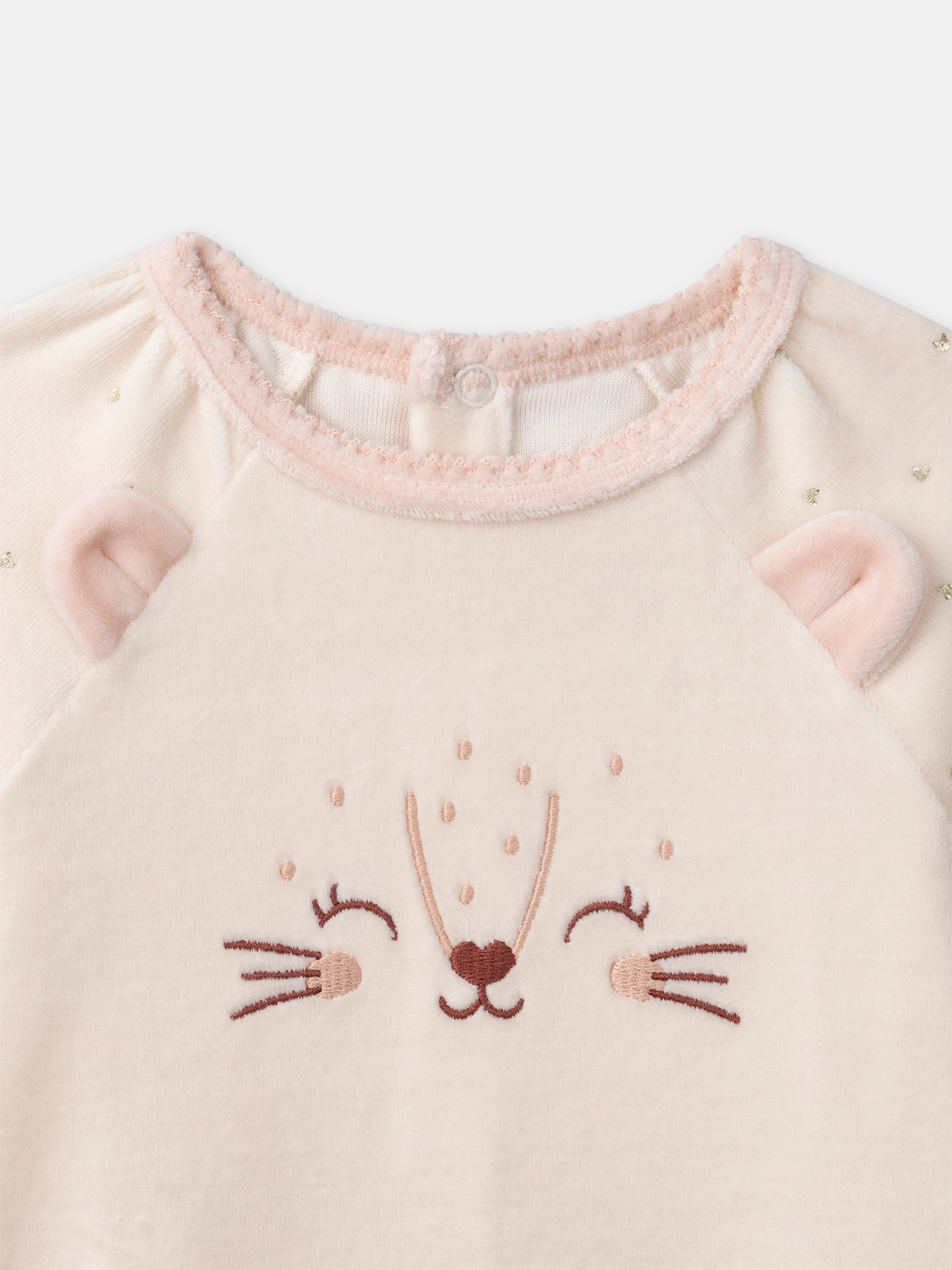Pink Baby Gown with Cat Face + Plush Cat