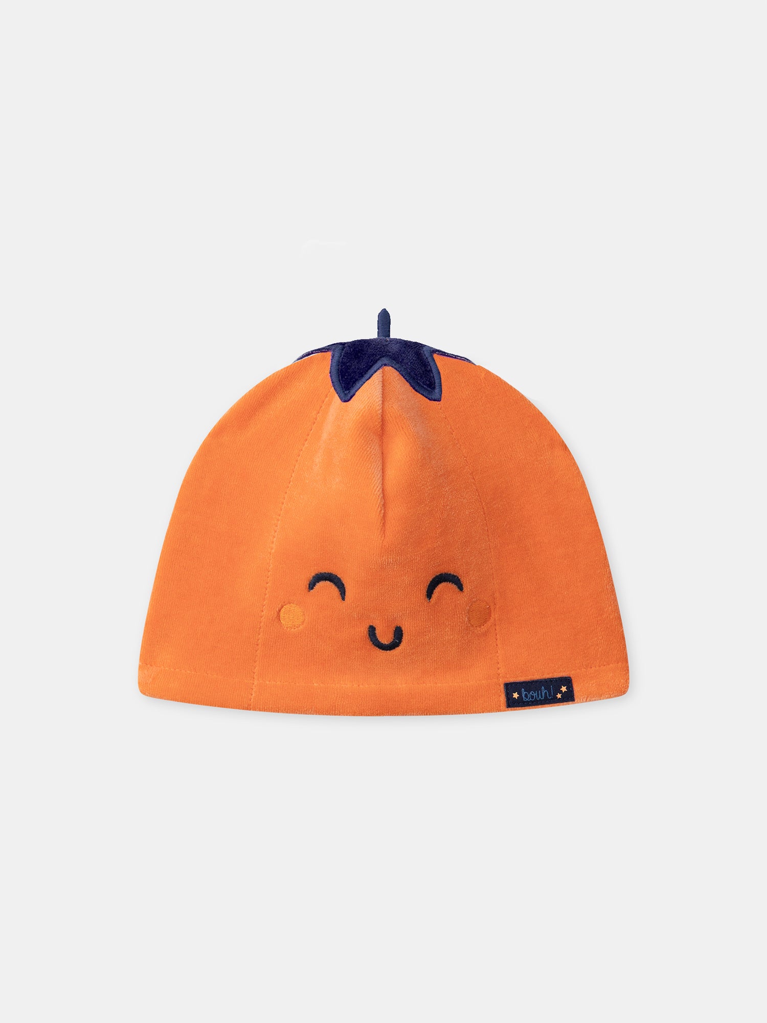 Navy Blue Velour Bodysuit + Pumpkin Hat for Baby Boy