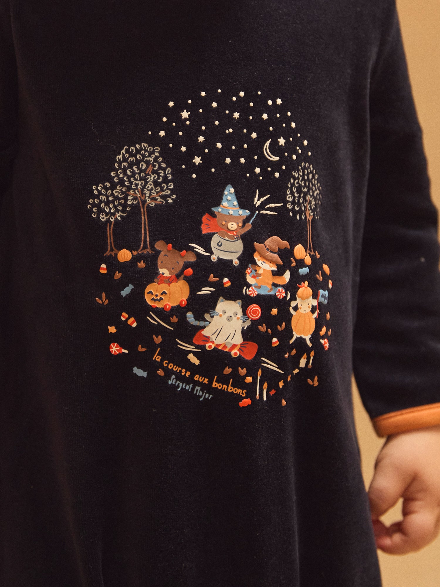 Navy Blue Velour Bodysuit + Pumpkin Hat for Baby Boy