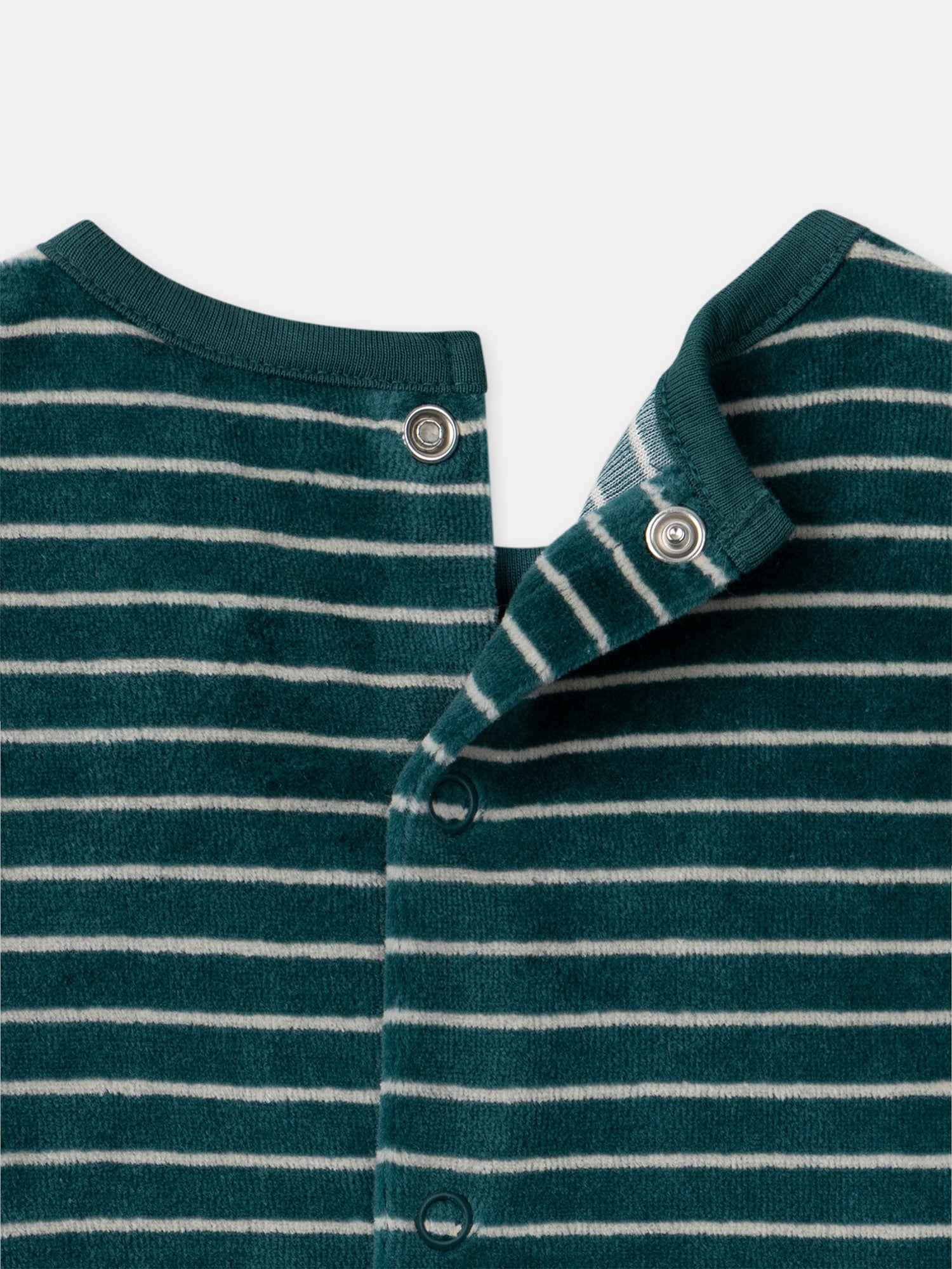 Green velour sleeper with stripes and mushroom embroidery for Baby Boy