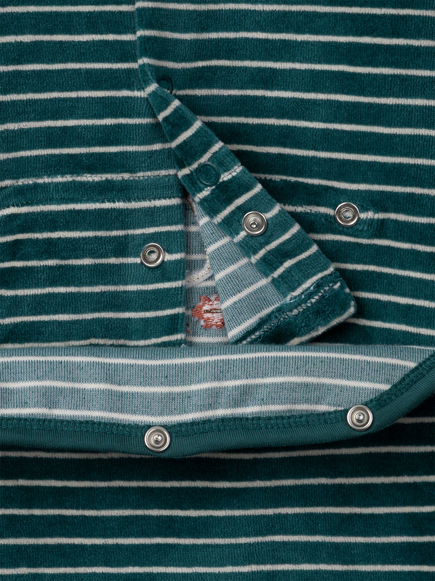 Green velour sleeper with stripes and mushroom embroidery for Baby Boy