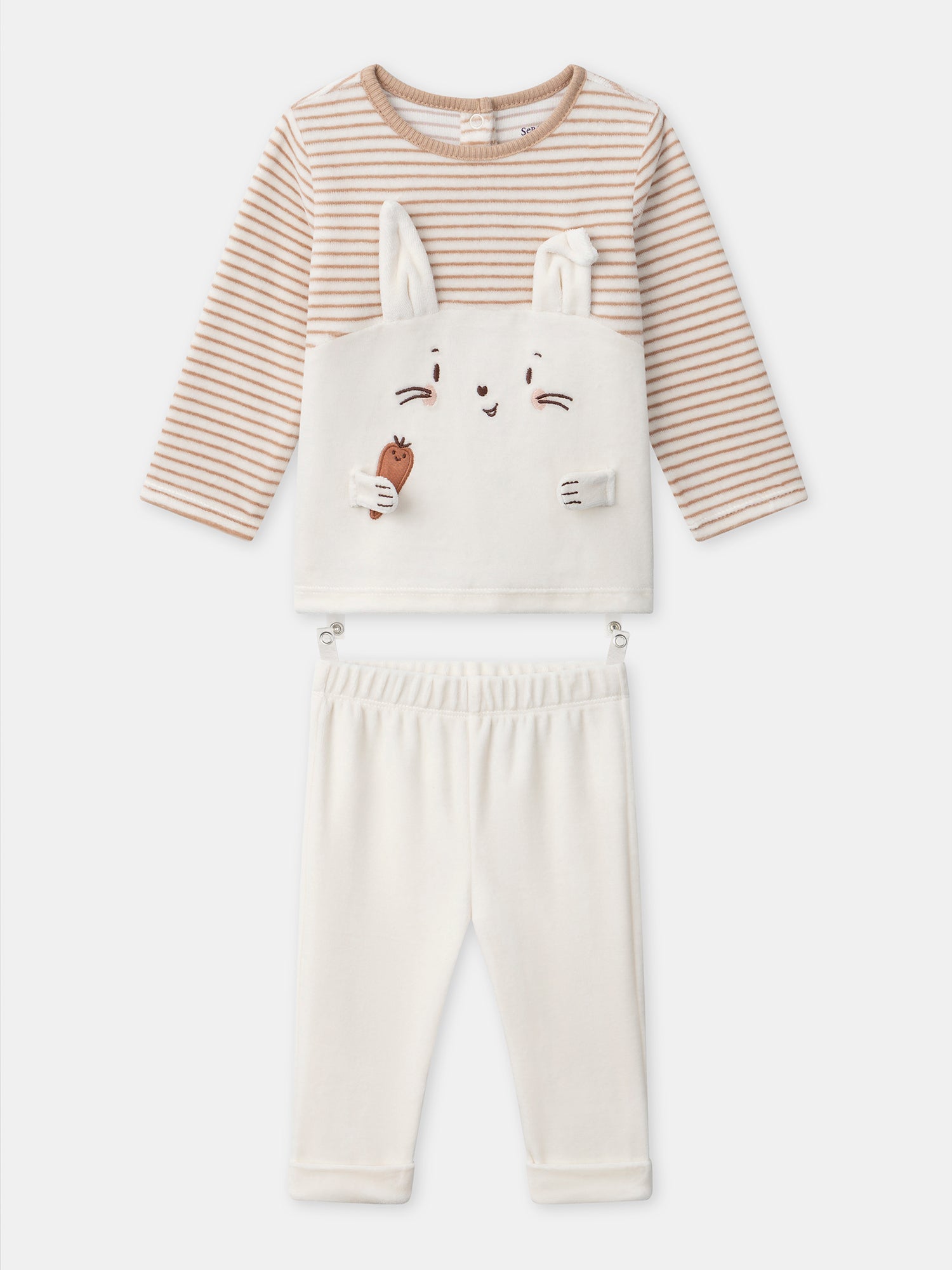 Ecru striped pajama with rabbit for Baby Boy