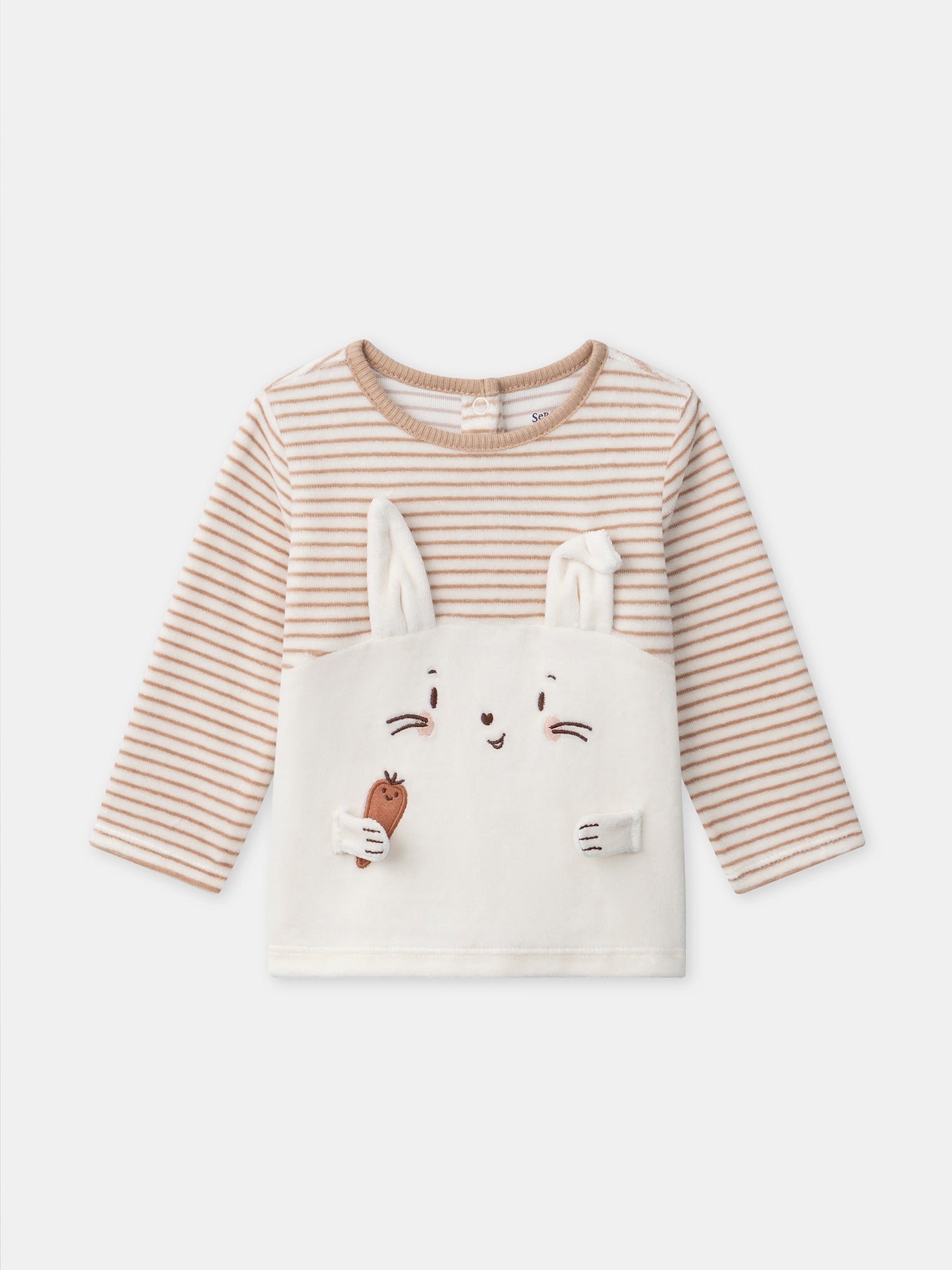 Ecru striped pajama with rabbit for Baby Boy