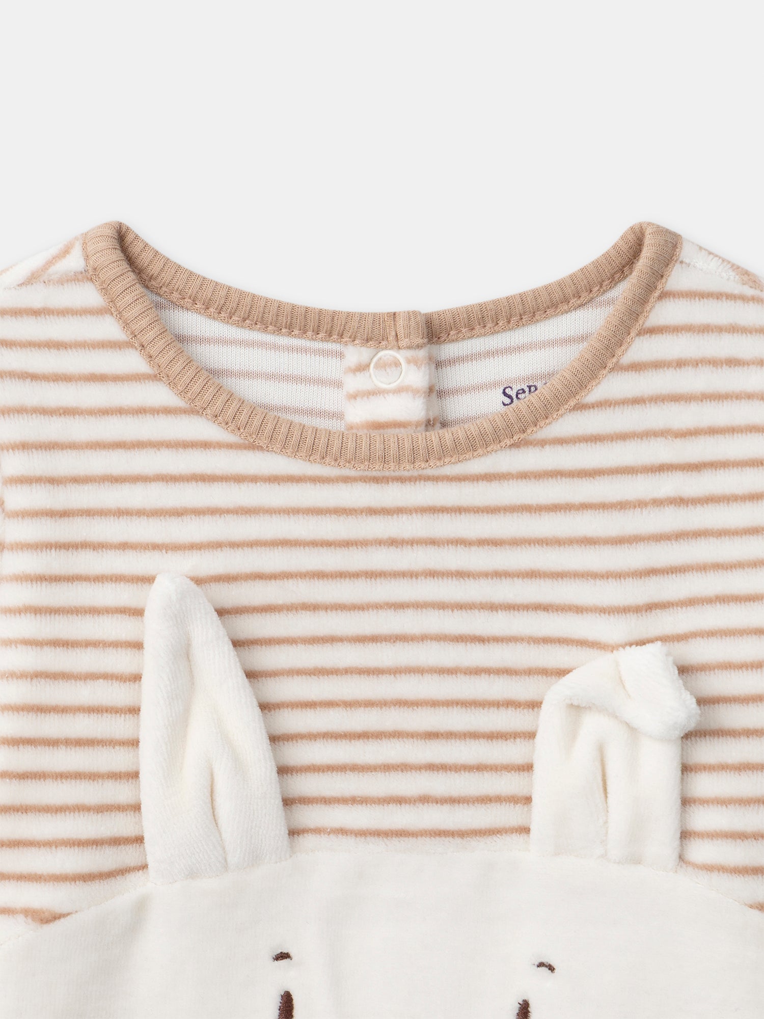 Ecru striped pajama with rabbit for Baby Boy