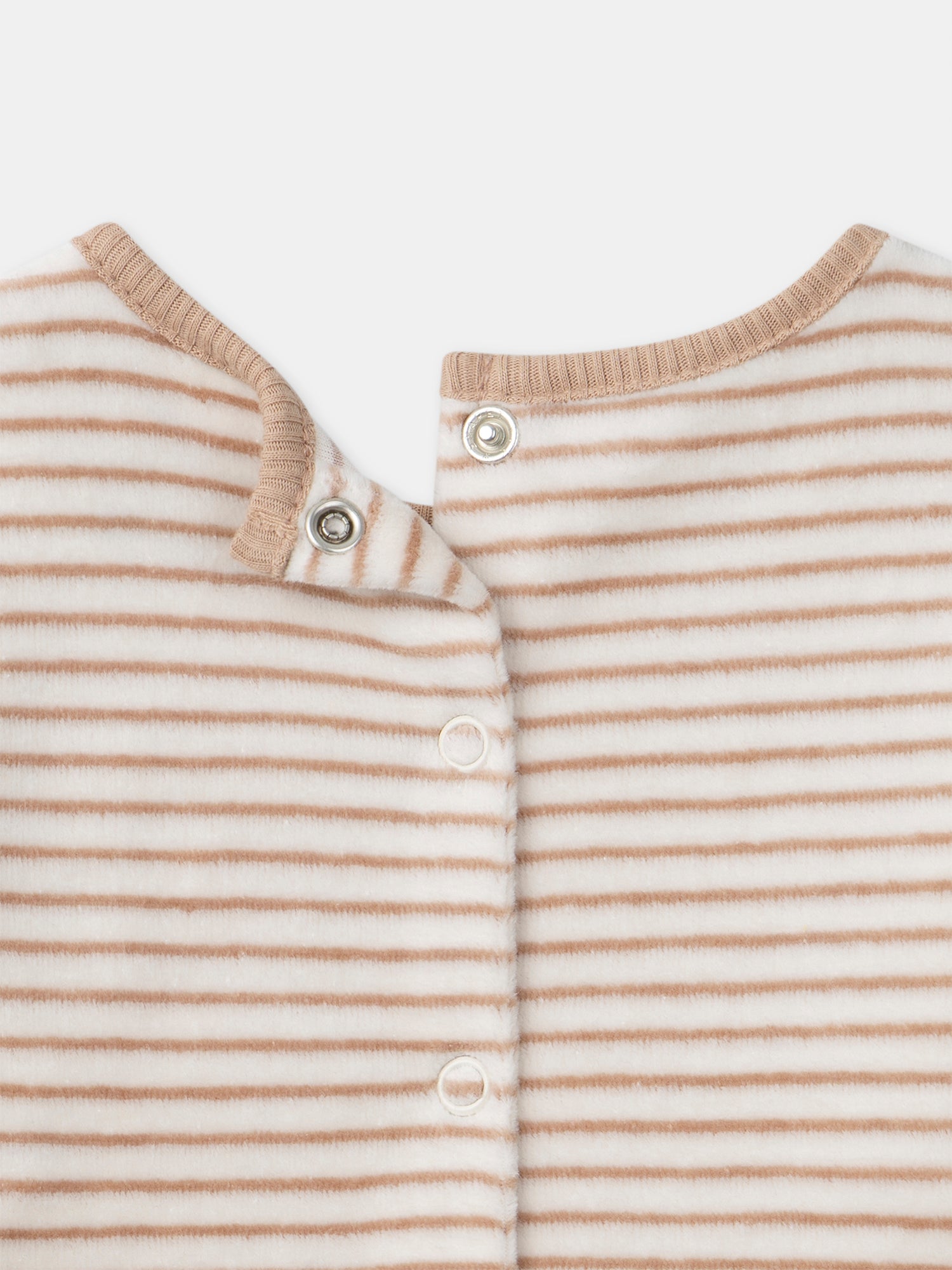 Ecru striped pajama with rabbit for Baby Boy