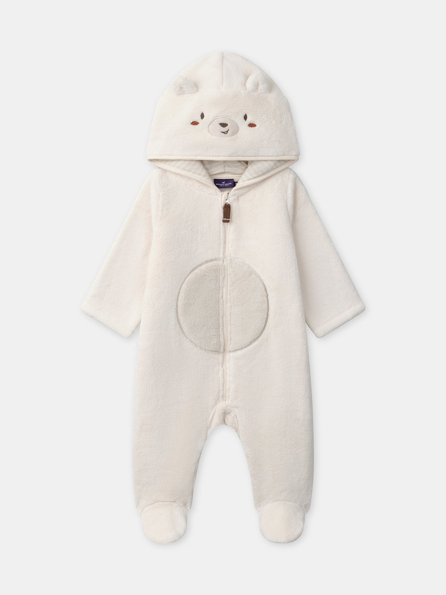 Ivory Hooded Bear Onesie for Baby Boy