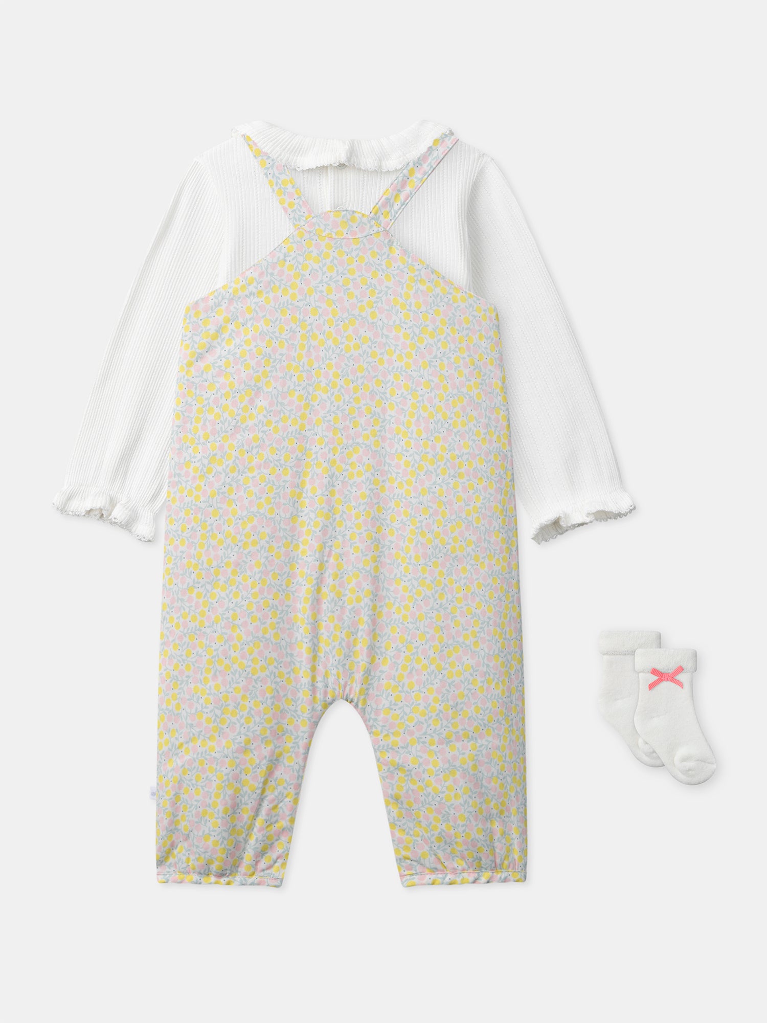 Floral combination set + ecru body + ribbon socks Birth Girl
