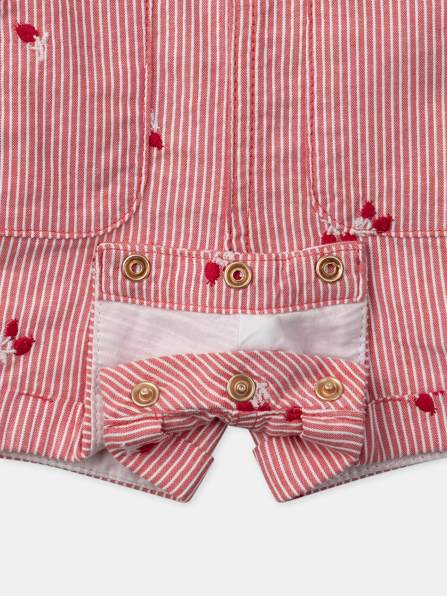 Red striped short dungarees with Baies embroidery Baby Girl