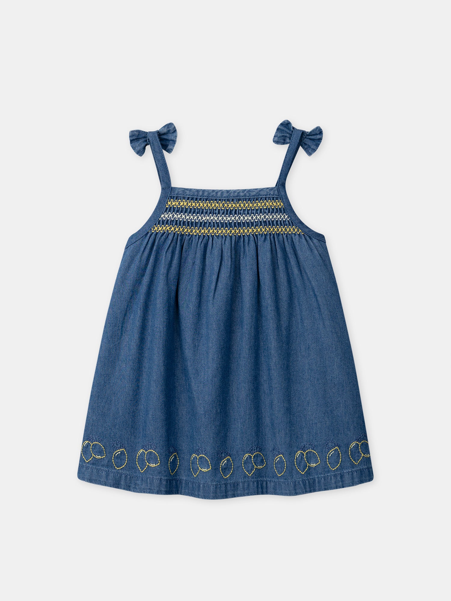 Denim Dress with Lemon Embroidery for Baby Girl