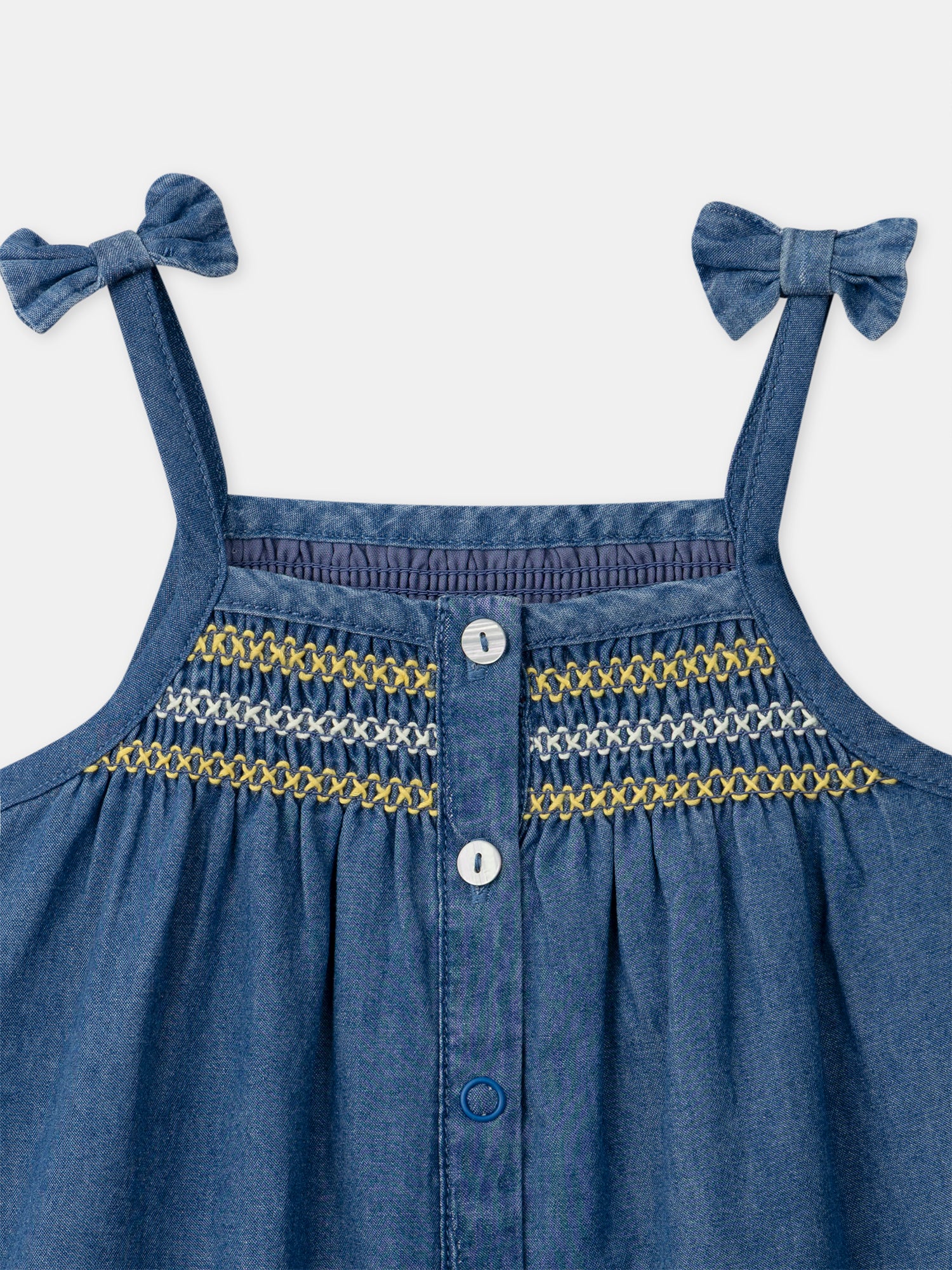 Denim Dress with Lemon Embroidery for Baby Girl