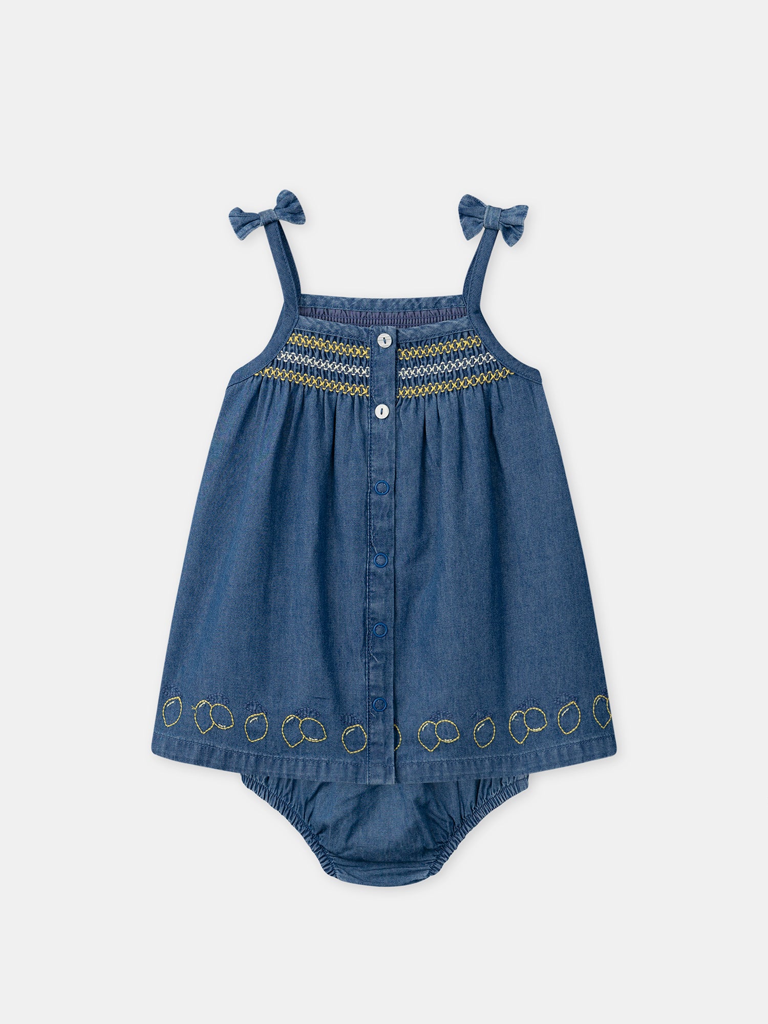 Denim Dress with Lemon Embroidery for Baby Girl