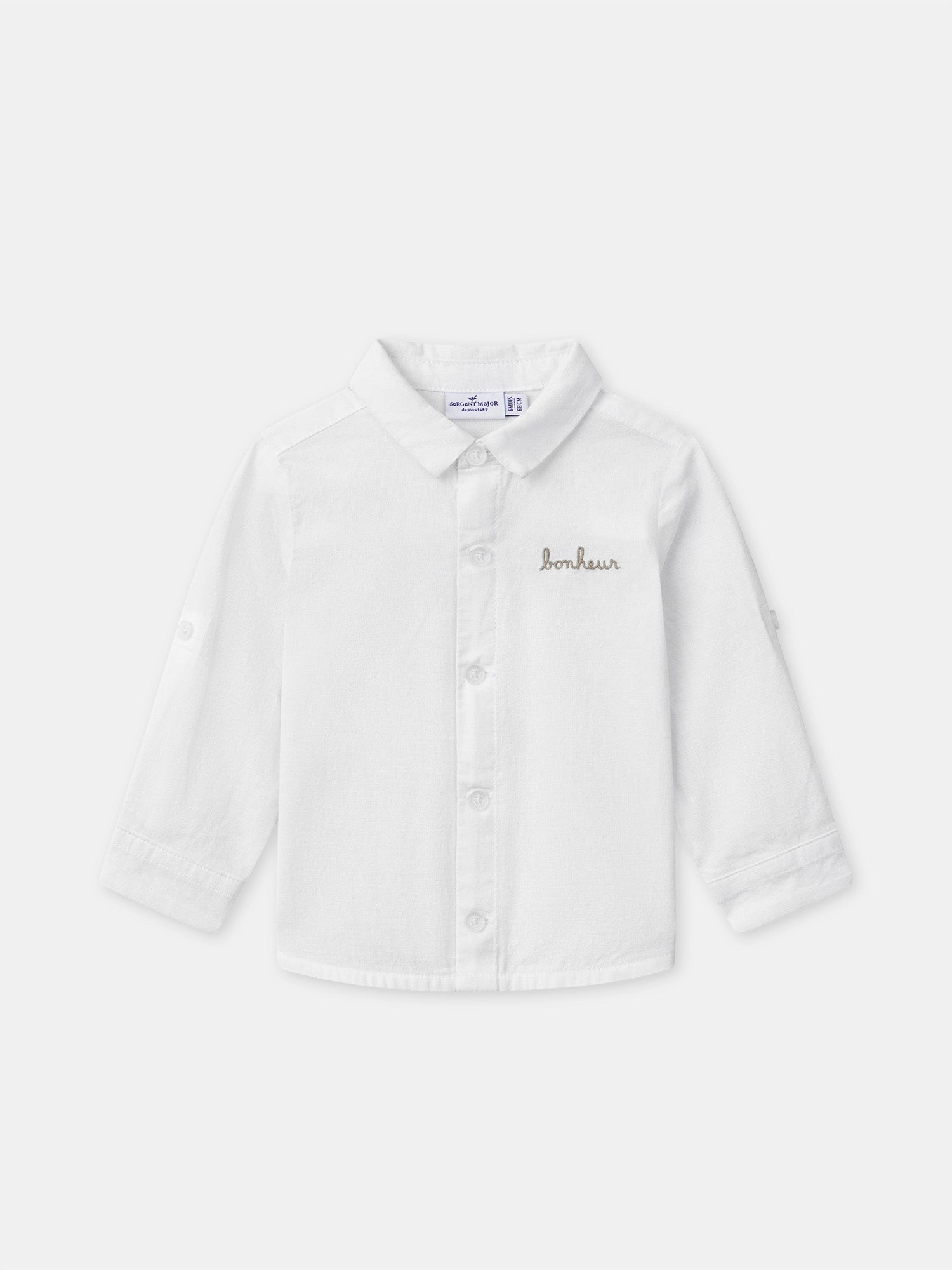 Ecru Baby Boy Shirt with Roll-Up Sleeves