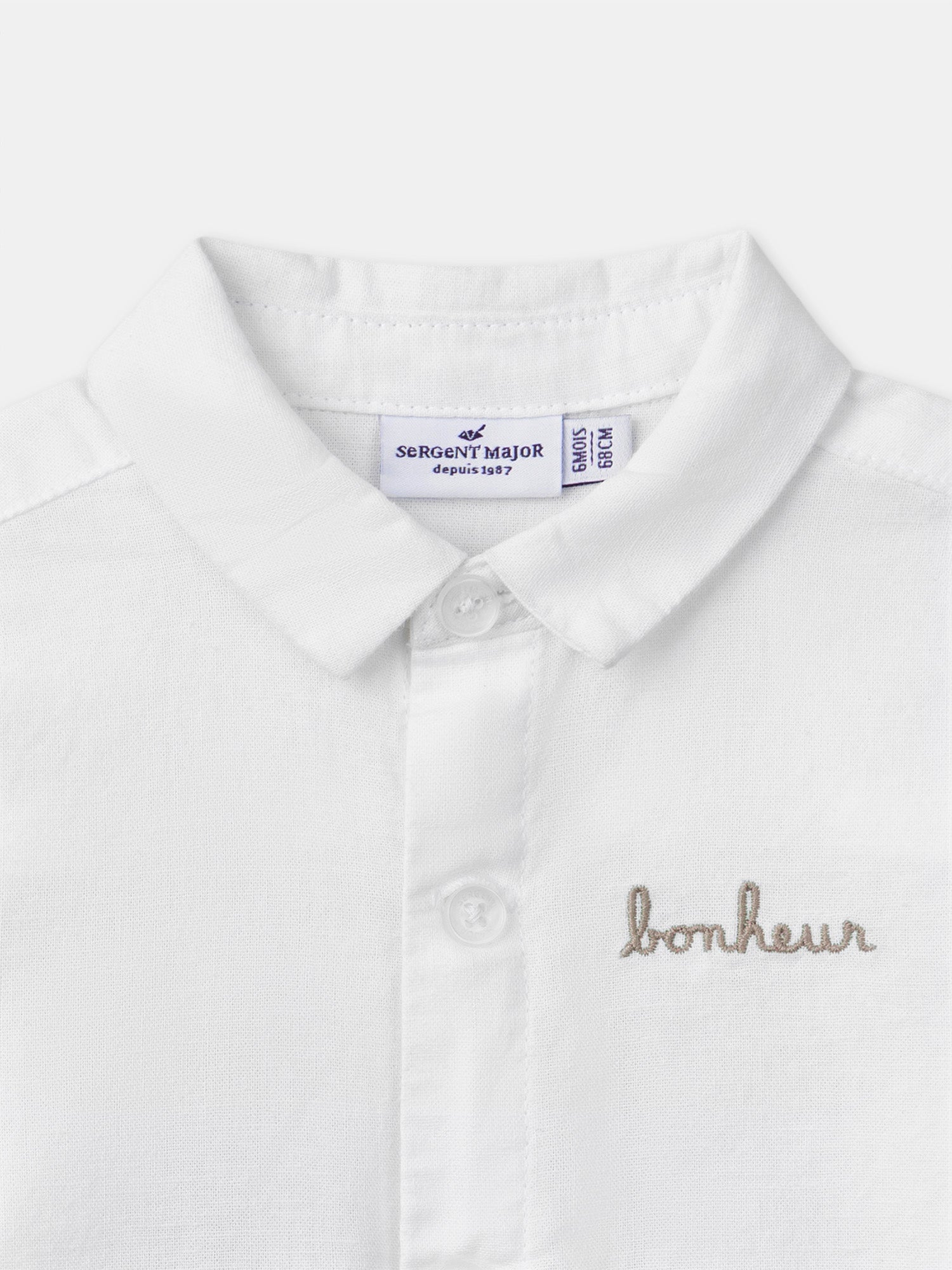 Ecru Baby Boy Shirt with Roll-Up Sleeves