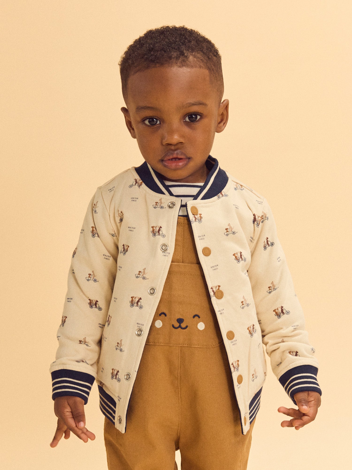 Reversible Navy Blue or Ecru Teddy Vest with Dog Print for Baby Boys