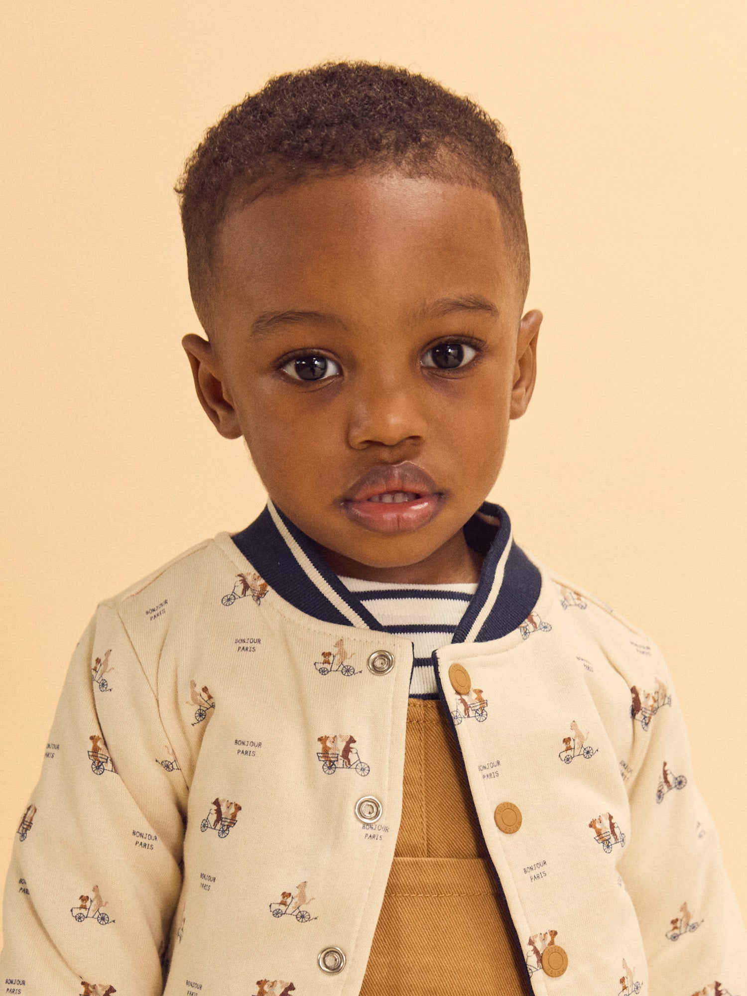 Reversible Navy Blue or Ecru Teddy Vest with Dog Print for Baby Boys