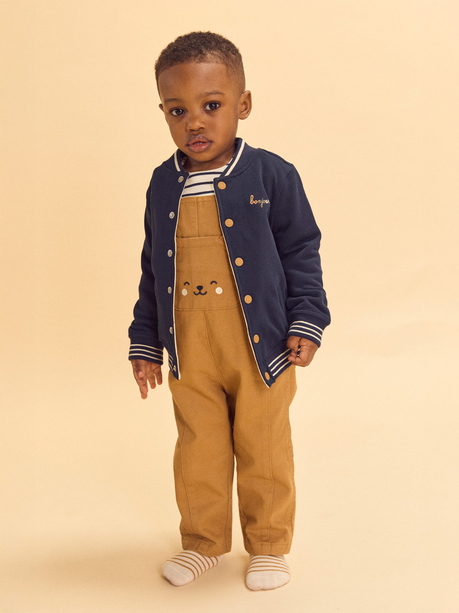 Reversible Navy Blue or Ecru Teddy Vest with Dog Print for Baby Boys