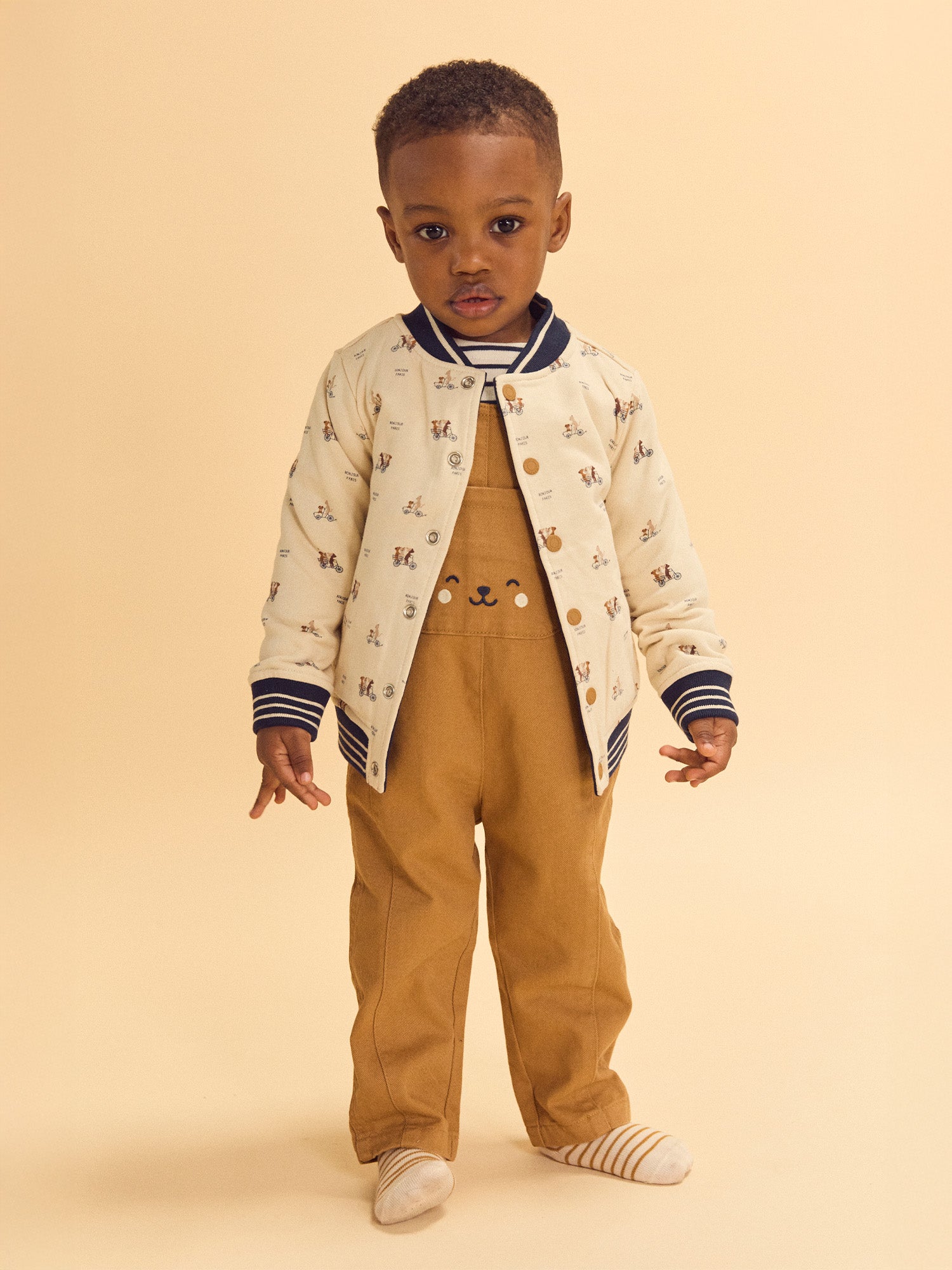 Reversible Navy Blue or Ecru Teddy Vest with Dog Print for Baby Boys