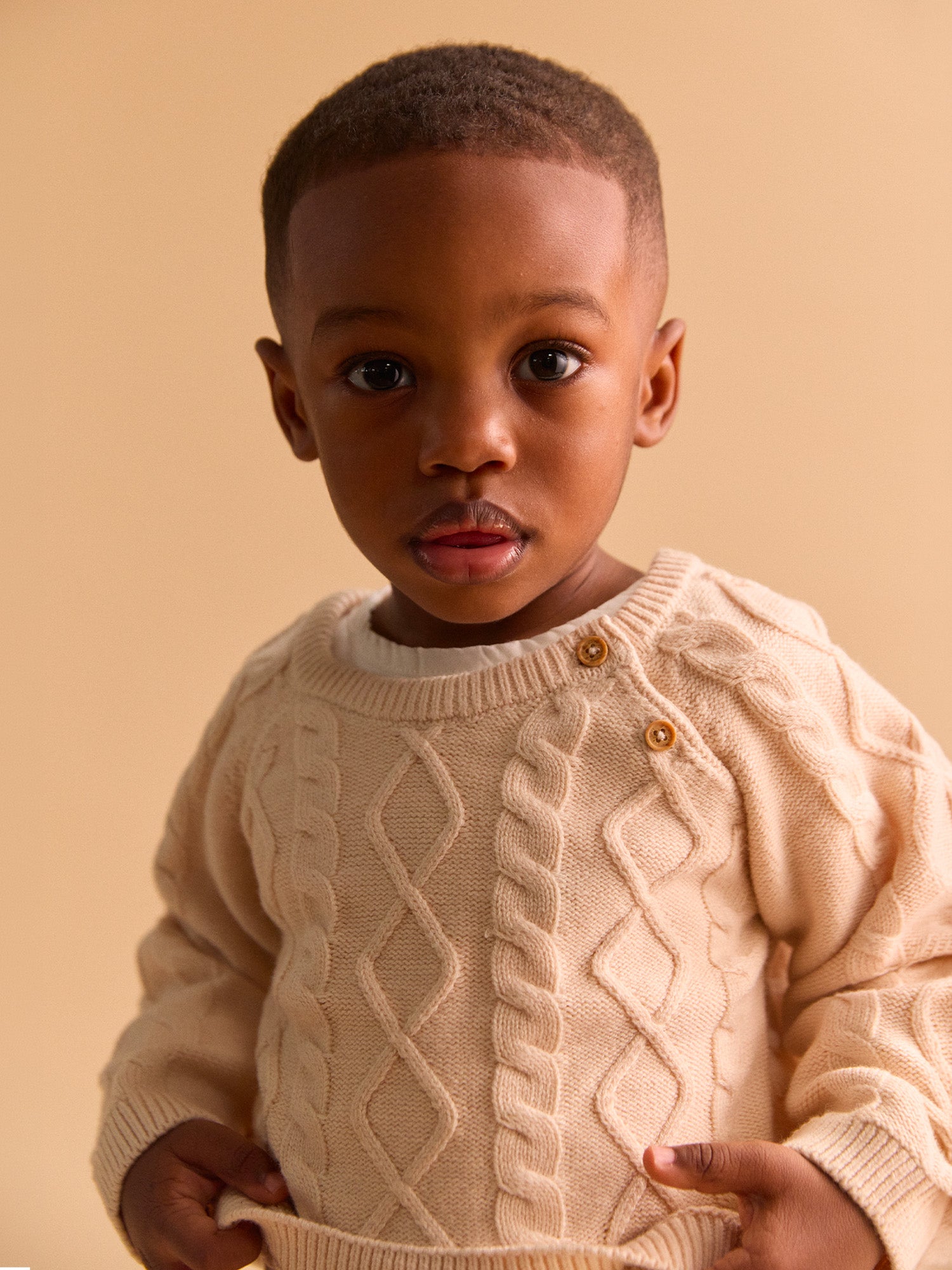 Beige Cable Knit Sweater Baby Boy