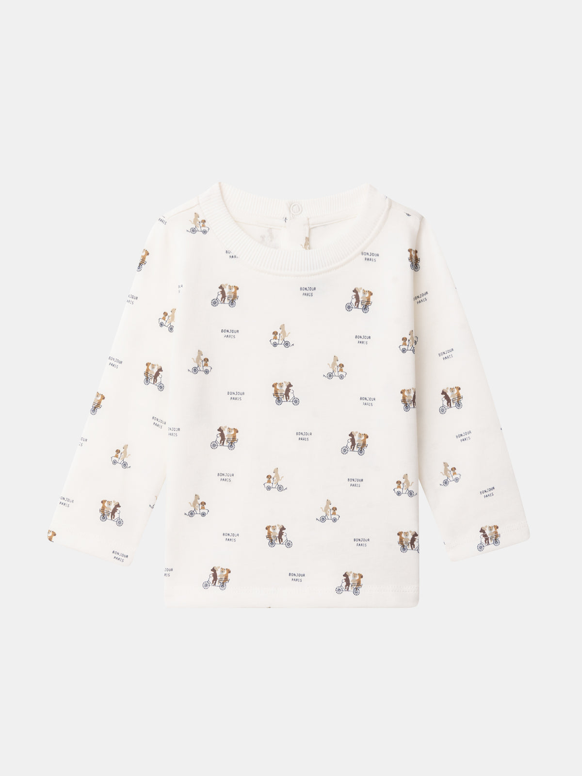 Ecru T-shirt with printed animals and long sleeves for Baby Boy