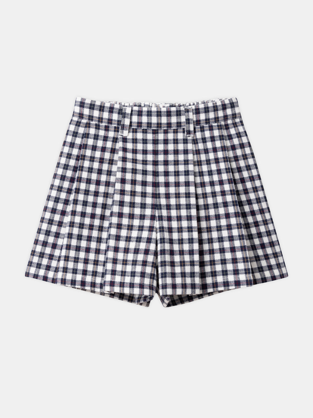 Navy Blue and White Checked Shorts Skirt with Elastic Waist for Girls