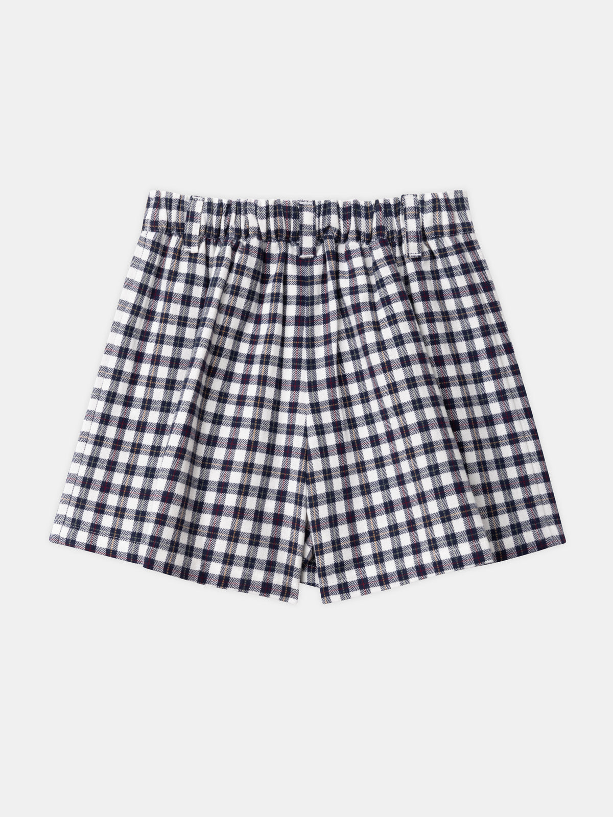 Navy Blue and White Checked Shorts Skirt with Elastic Waist for Girls