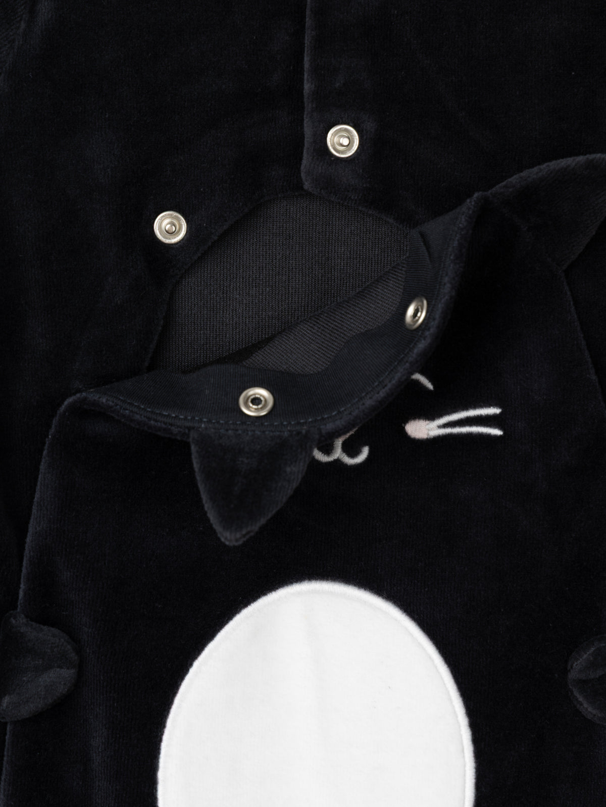 Black Velvet Cat Sleepsuit + Hat for Baby Girls