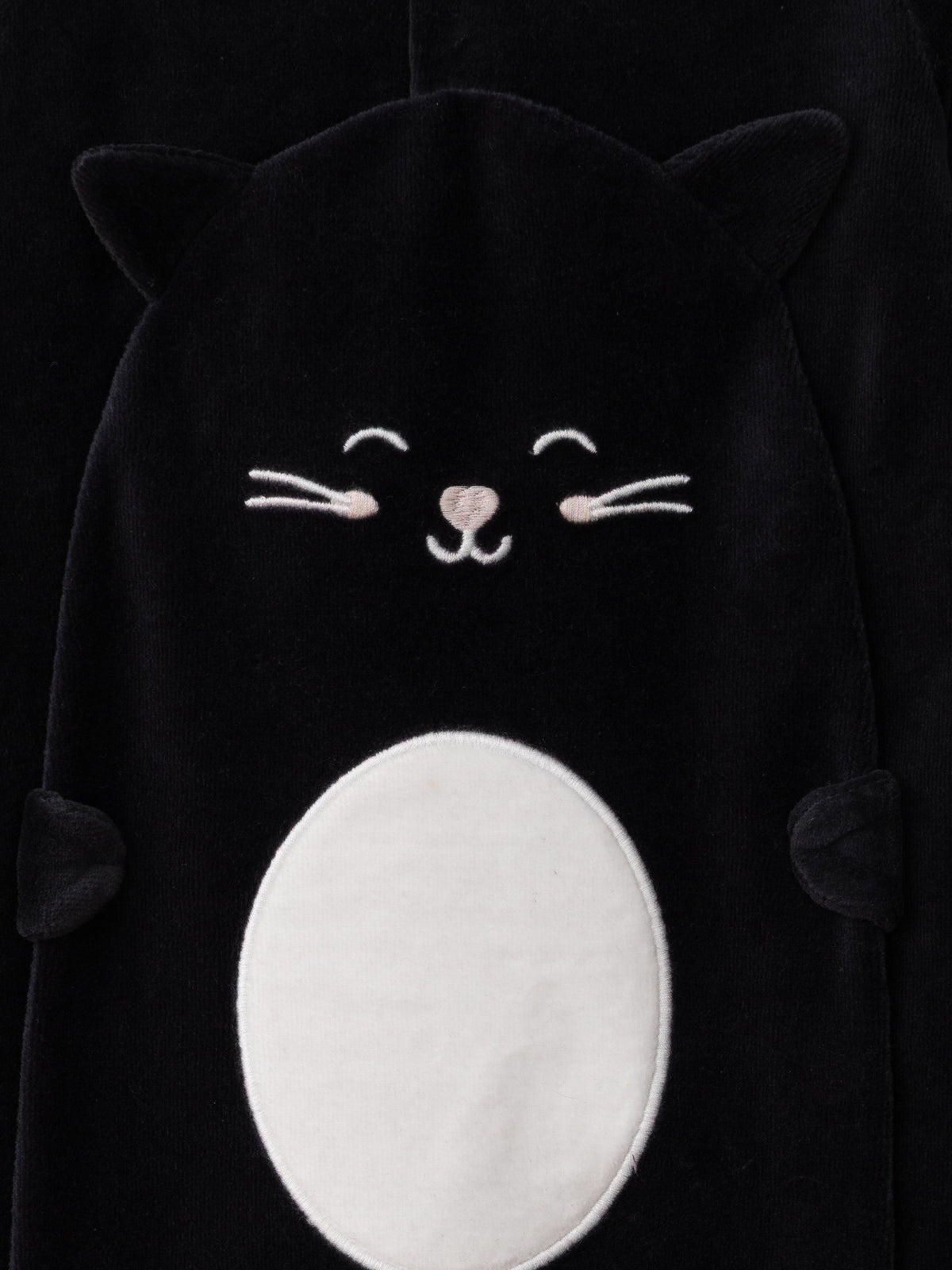 Black Velvet Cat Sleepsuit + Hat for Baby Girls